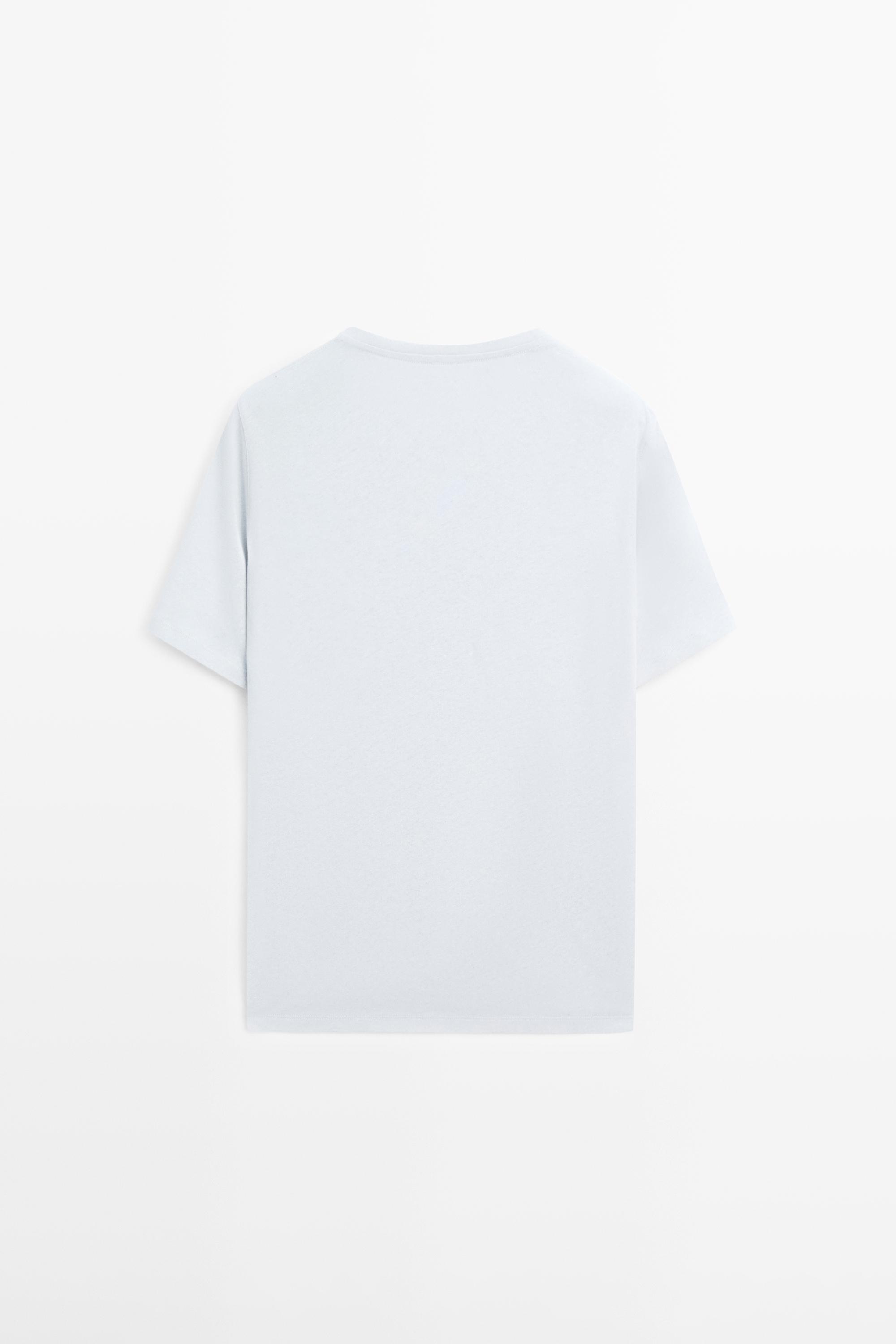 Short sleeve linen and cotton T-shirt — Light Blue