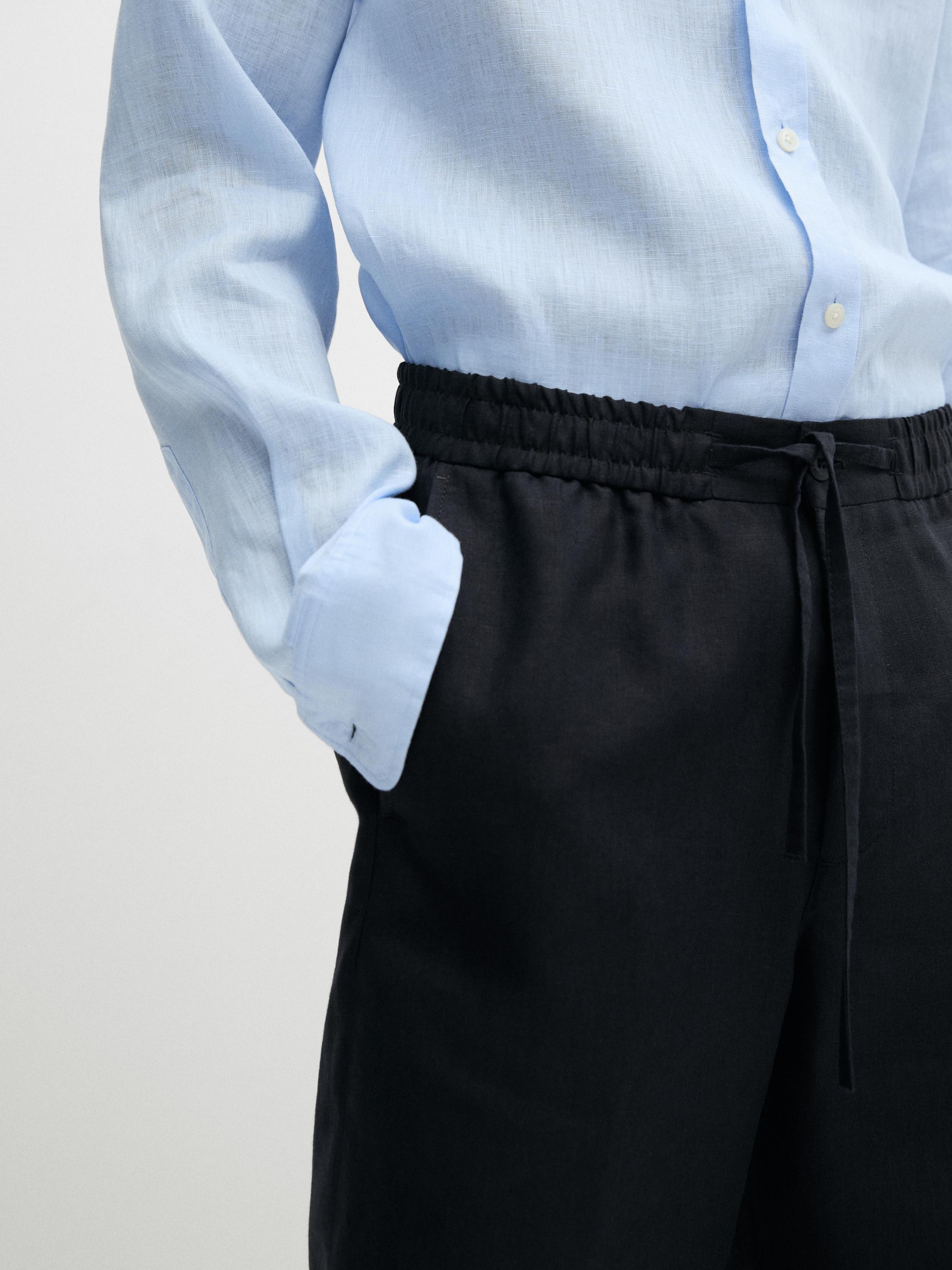 100% linen short Bermuda shorts — NAVY BLUE