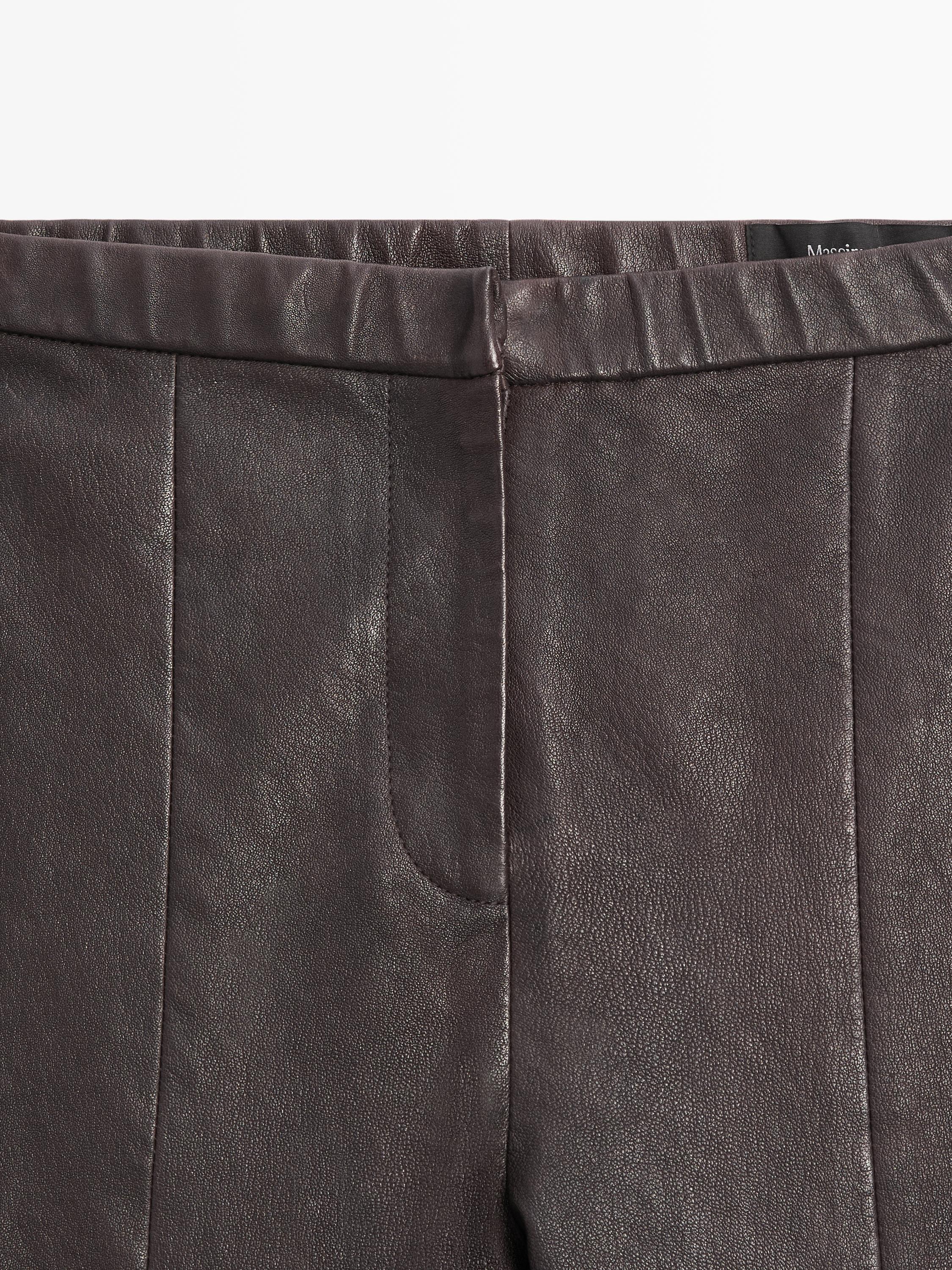 Nappa leather leggings with elasticated detail — BROWN