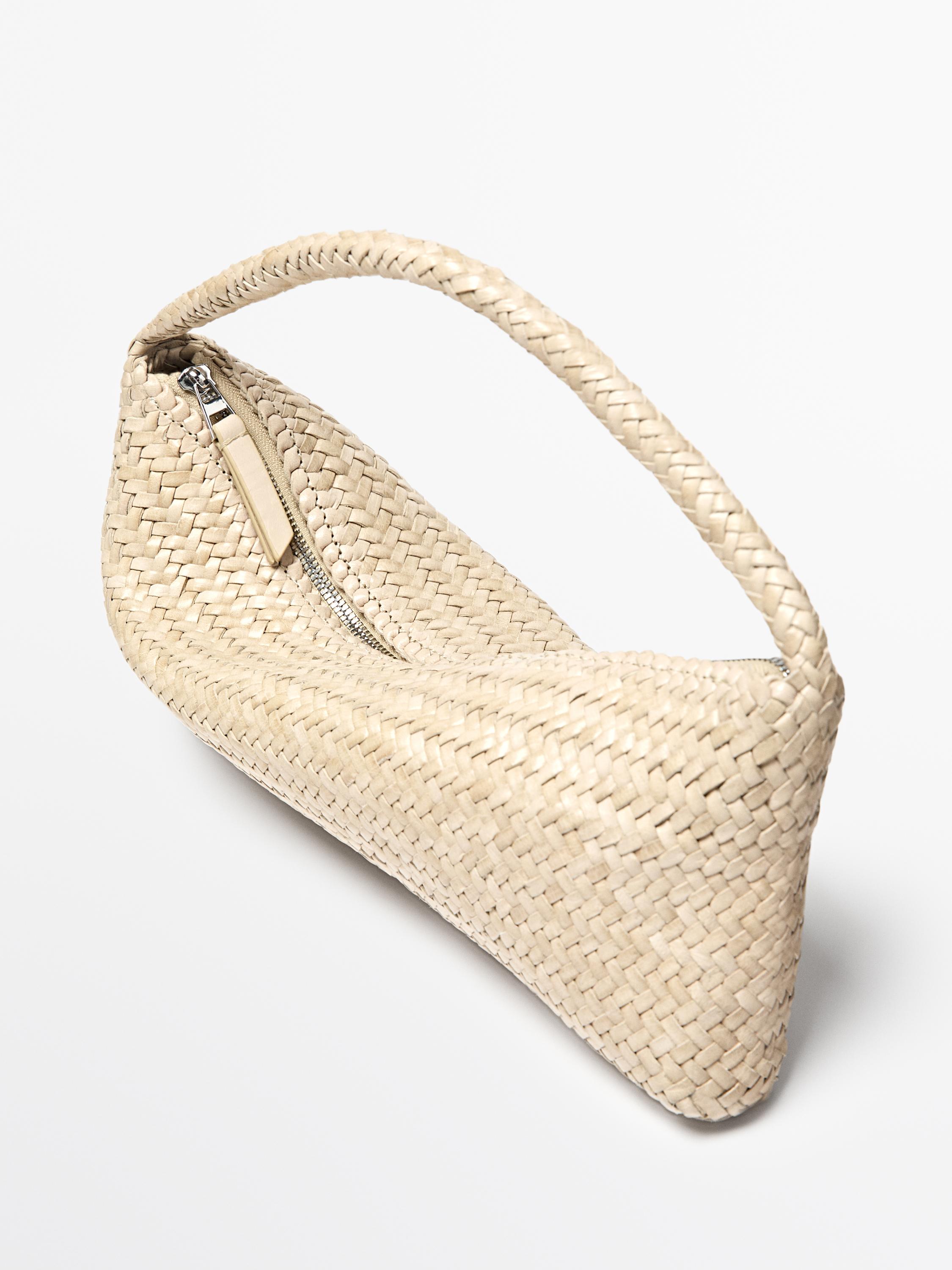 Nappa leather woven croissant bag — WHITE