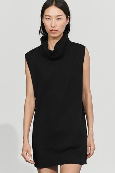 Wool-blend knit short dress — BLACK 3