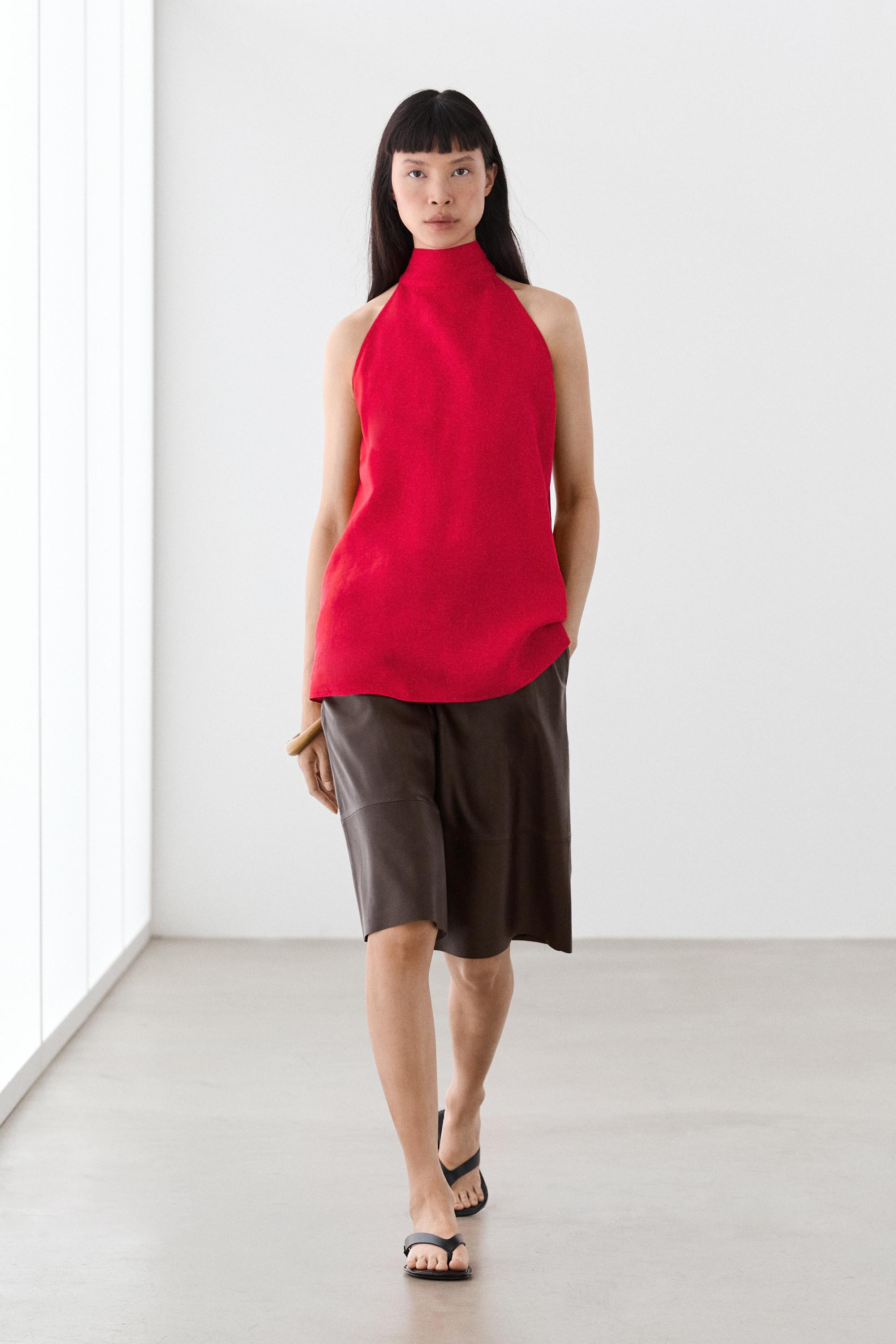 100% linen flowing halter top — RED