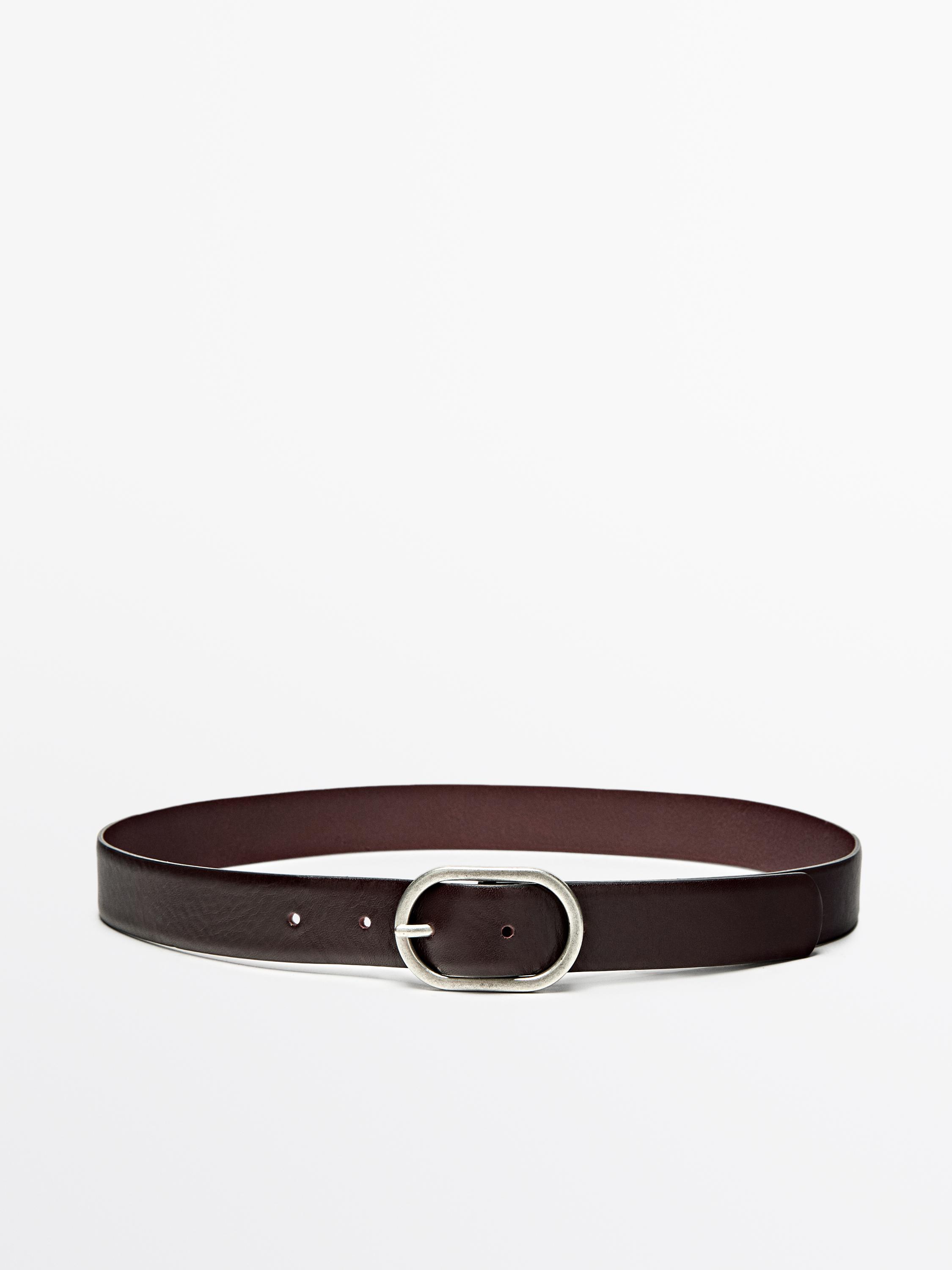Oval buckle belt in nappa leather