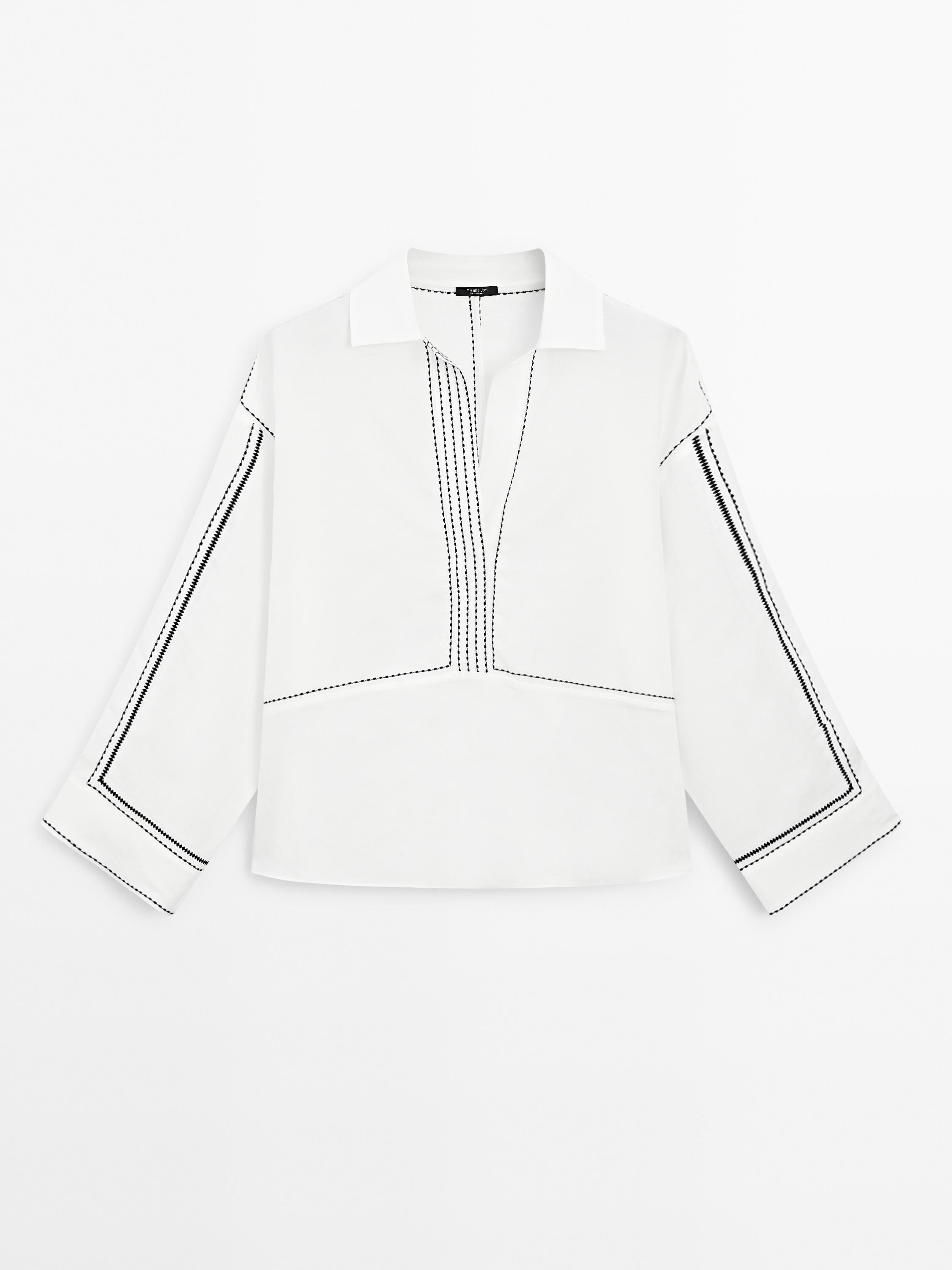 Top Con Collo A Camino Con Dettaglio Drappeggiato · Nero · Magliette E - Foto 2