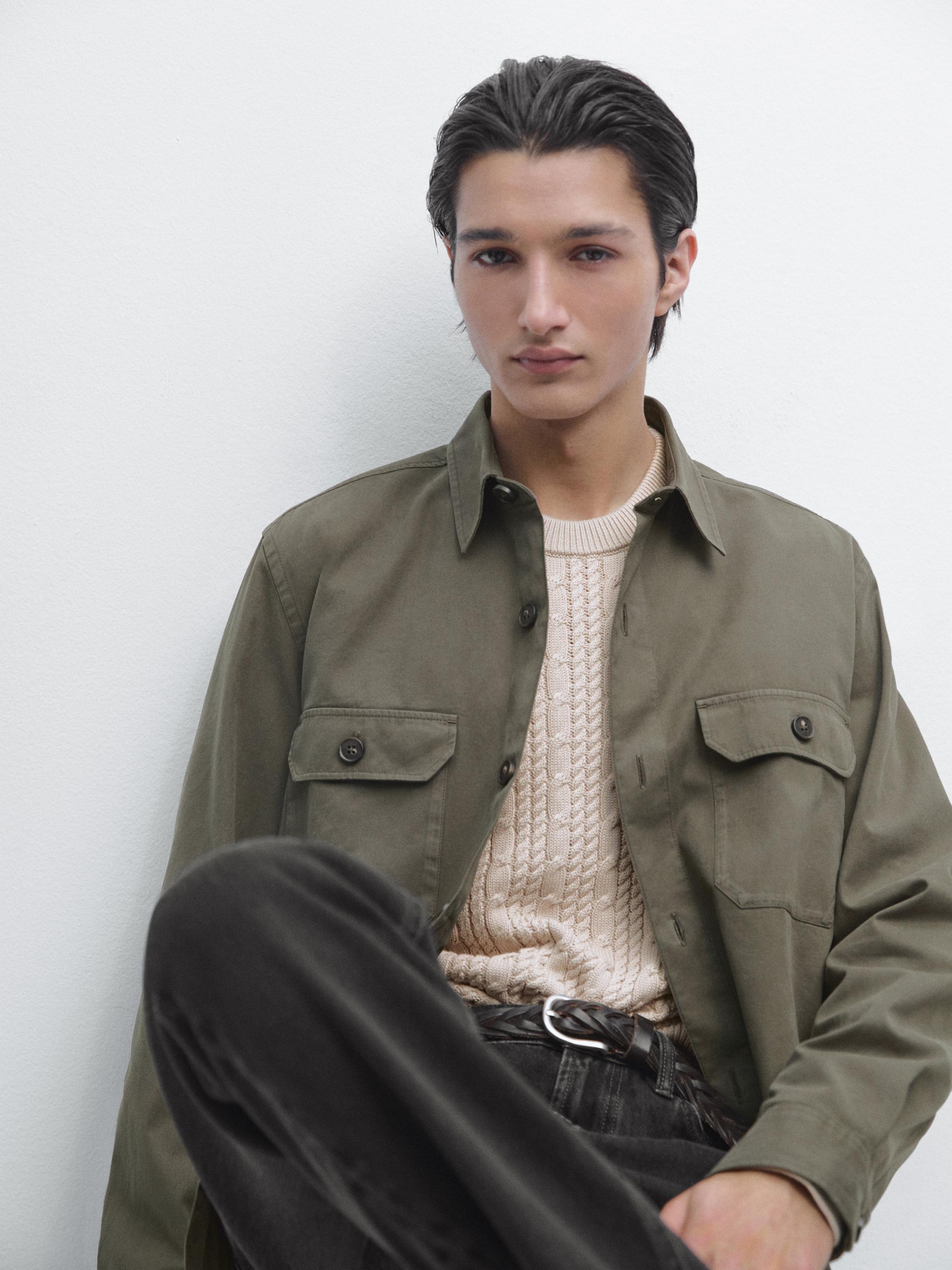Cotton overshirt with pockets — GREEN