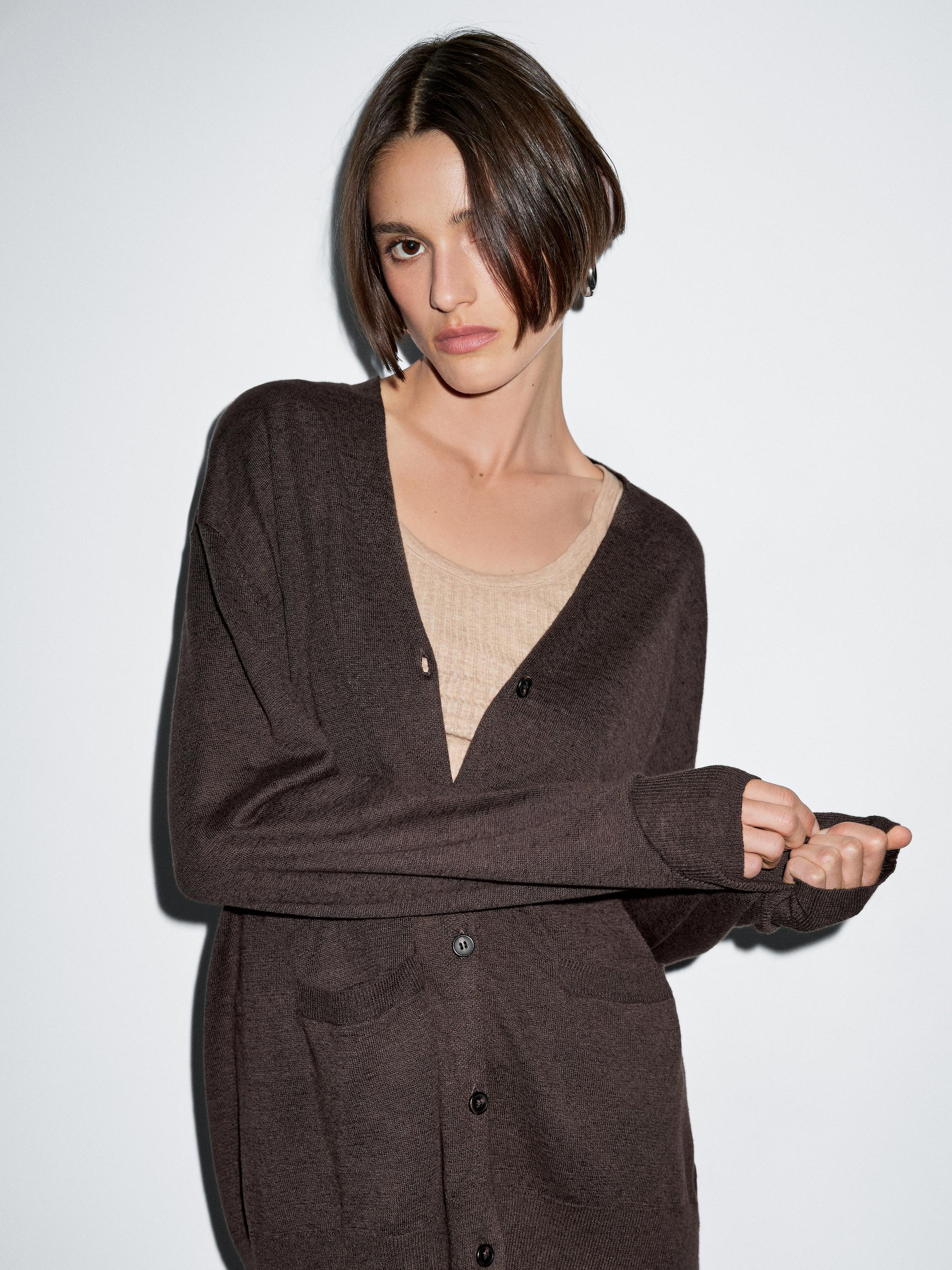 Cardigan lungo in maglia misto lino