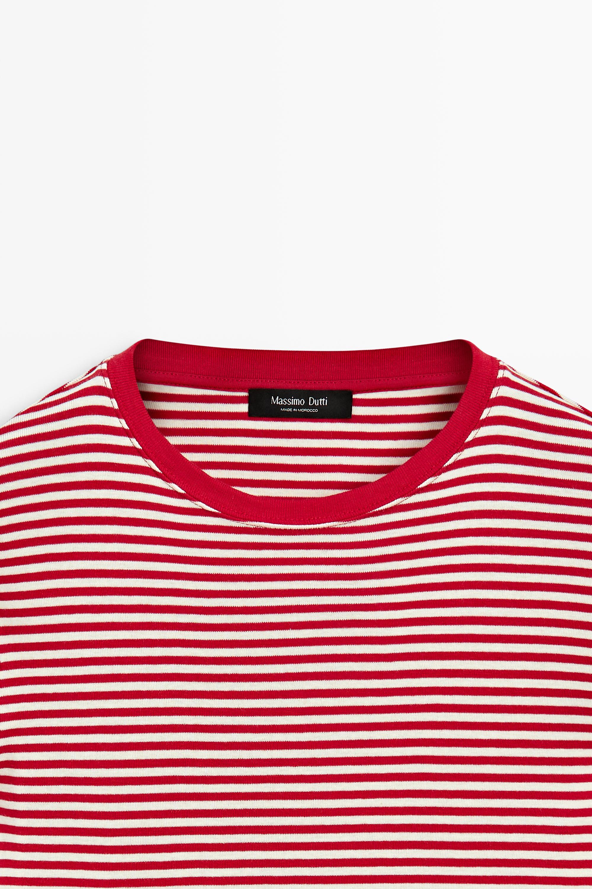 100% cotton long sleeve striped T-shirt — RED