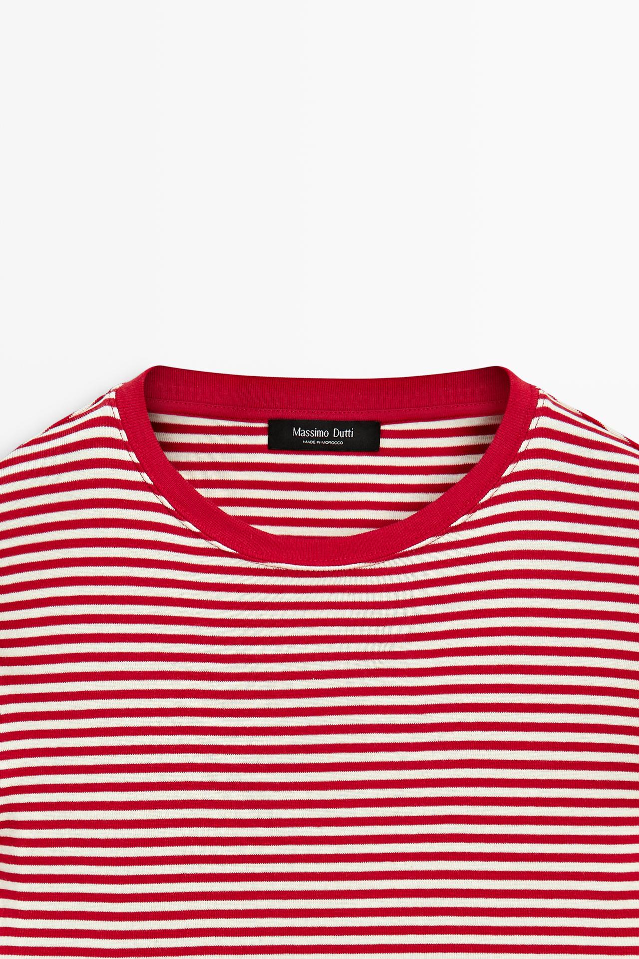 100% cotton long sleeve striped T-shirt — RED