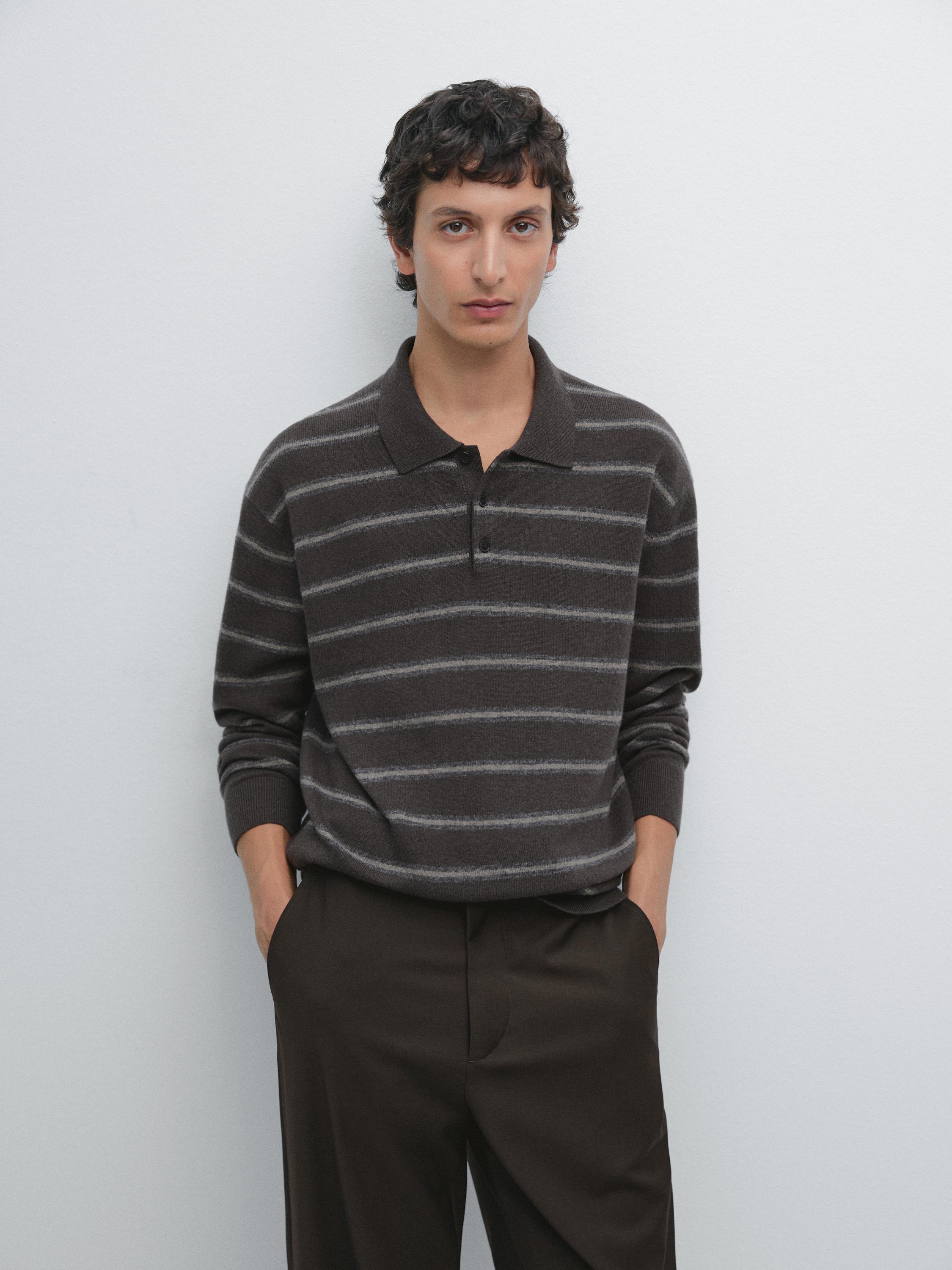 Striped knit polo sweater