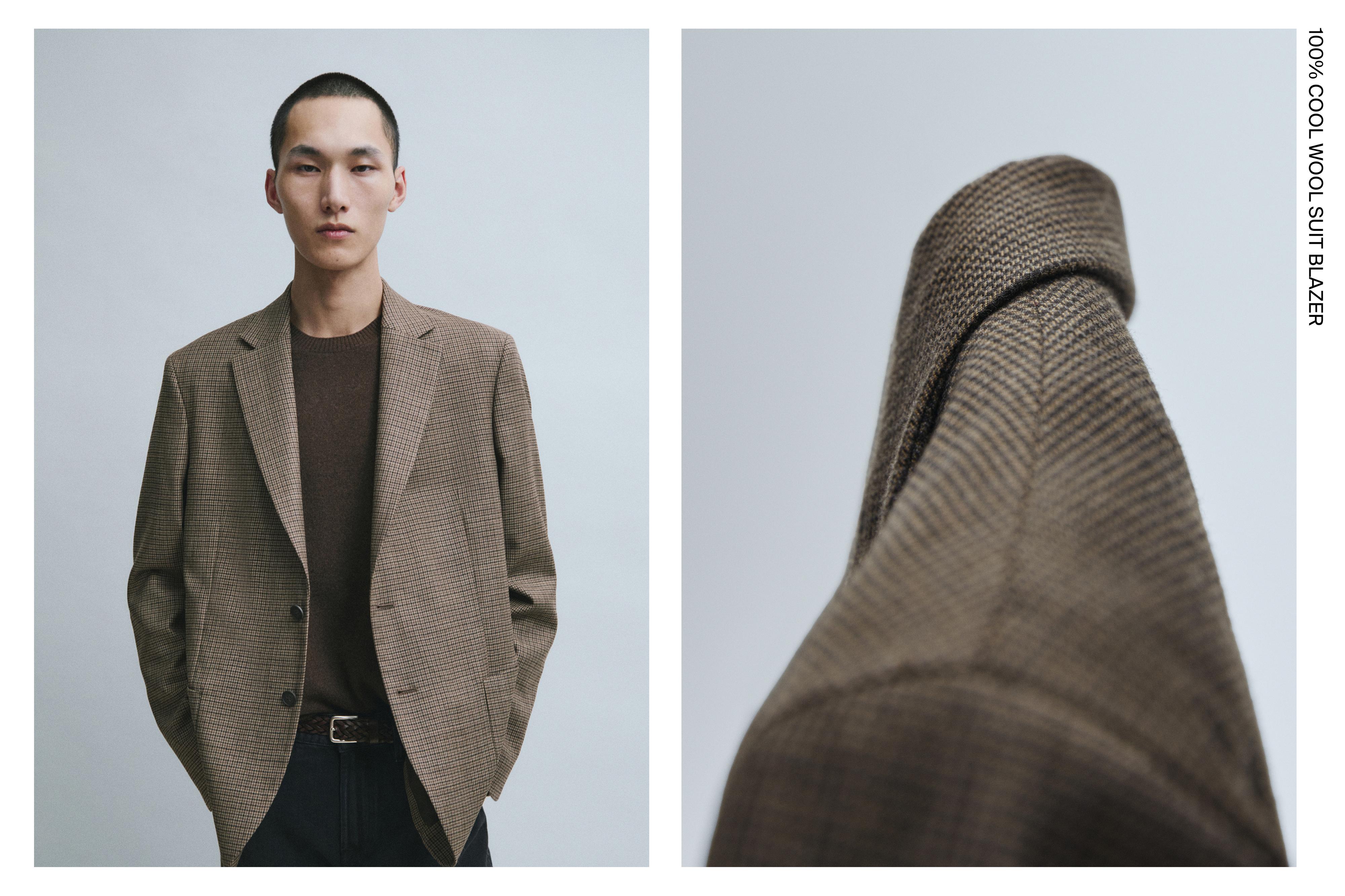 100% wool houndstooth blazer — BEIGE MARL