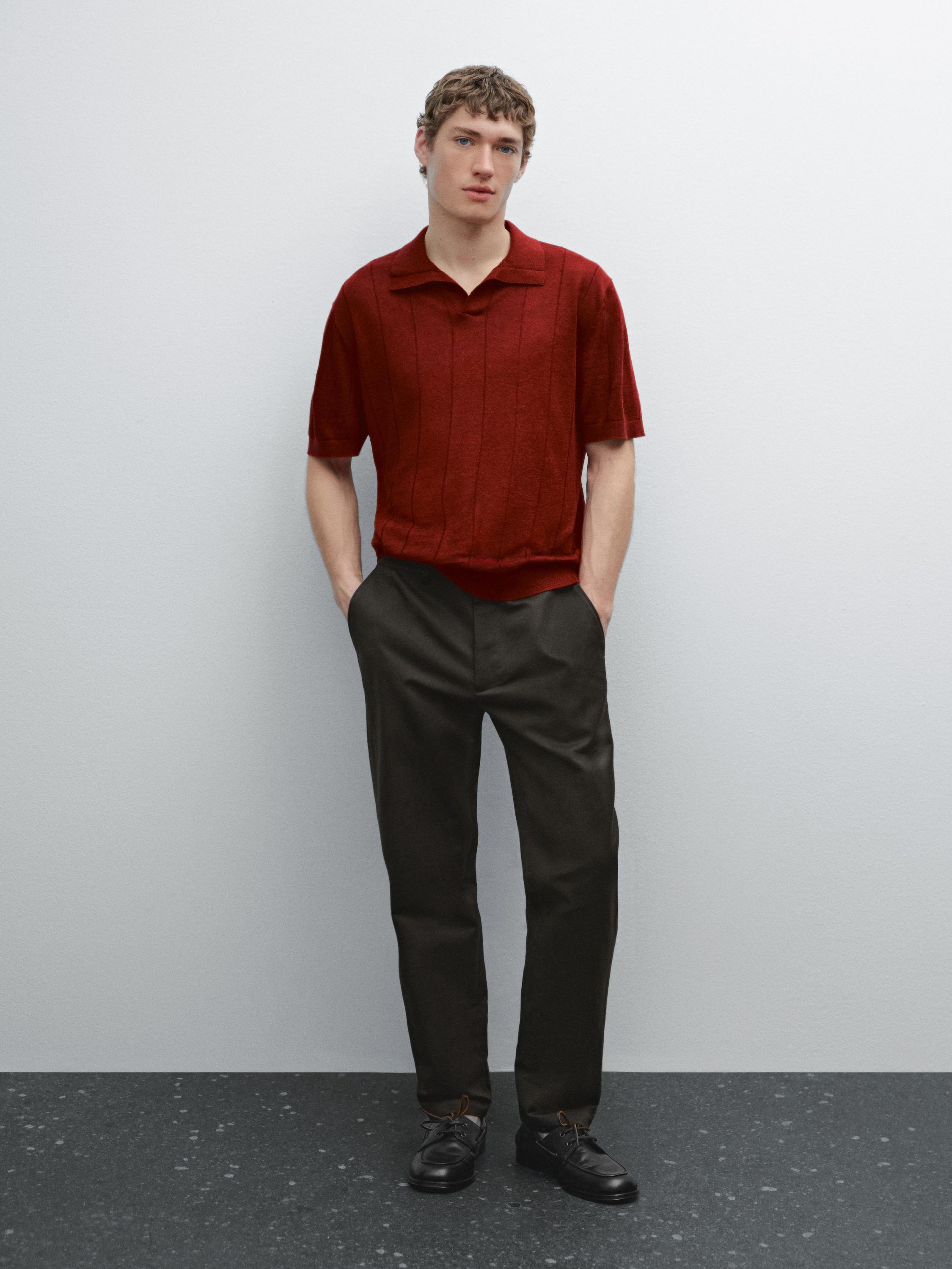 Knitted sweater linen polo neck