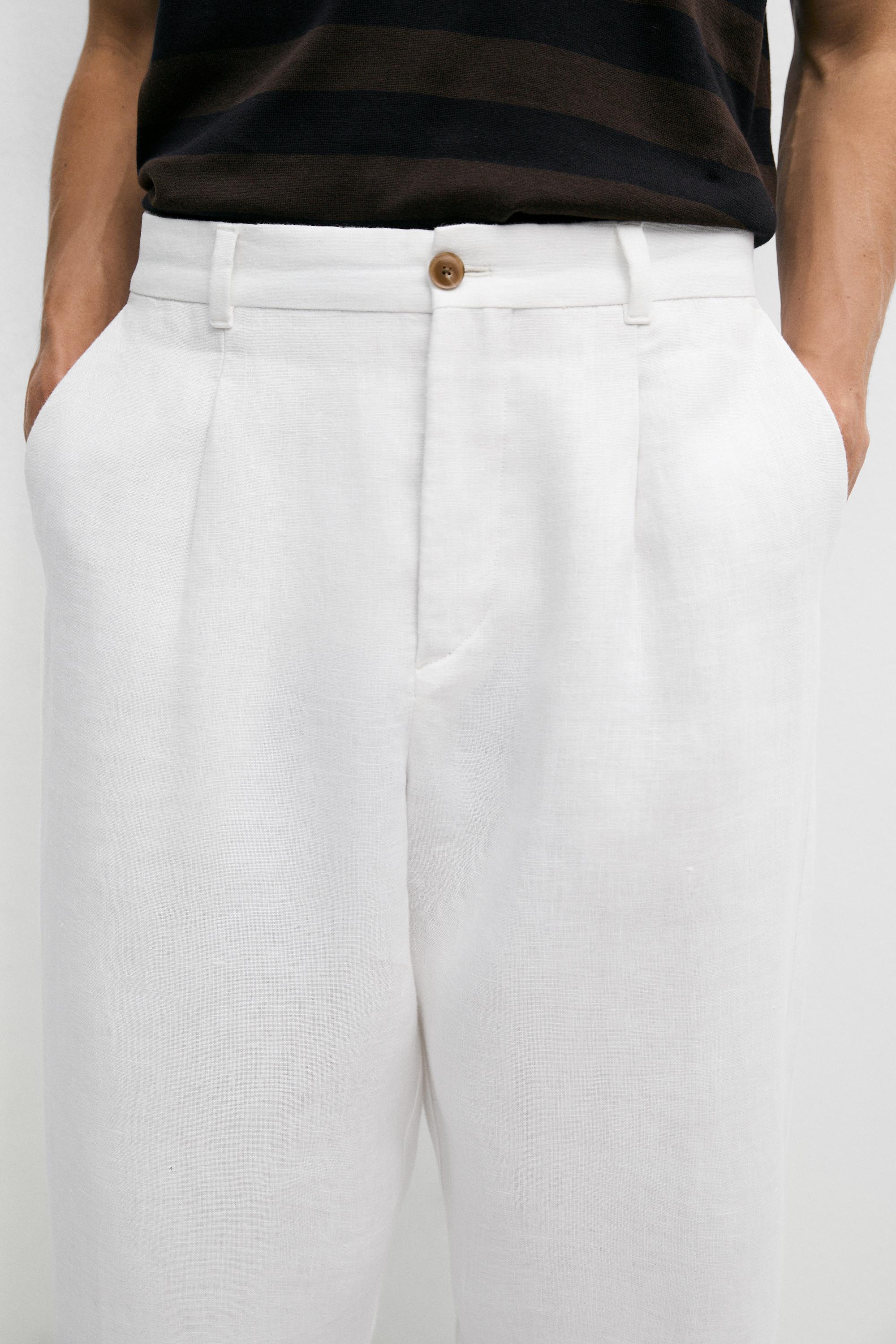 100% linen pants with dart detail — WHITE