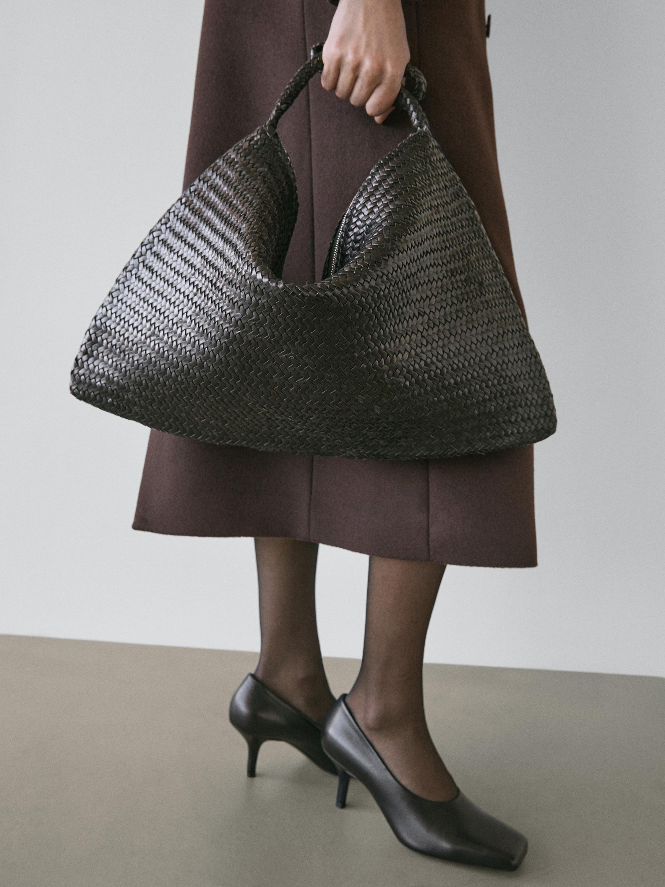 Large woven nappa leather satchel bag