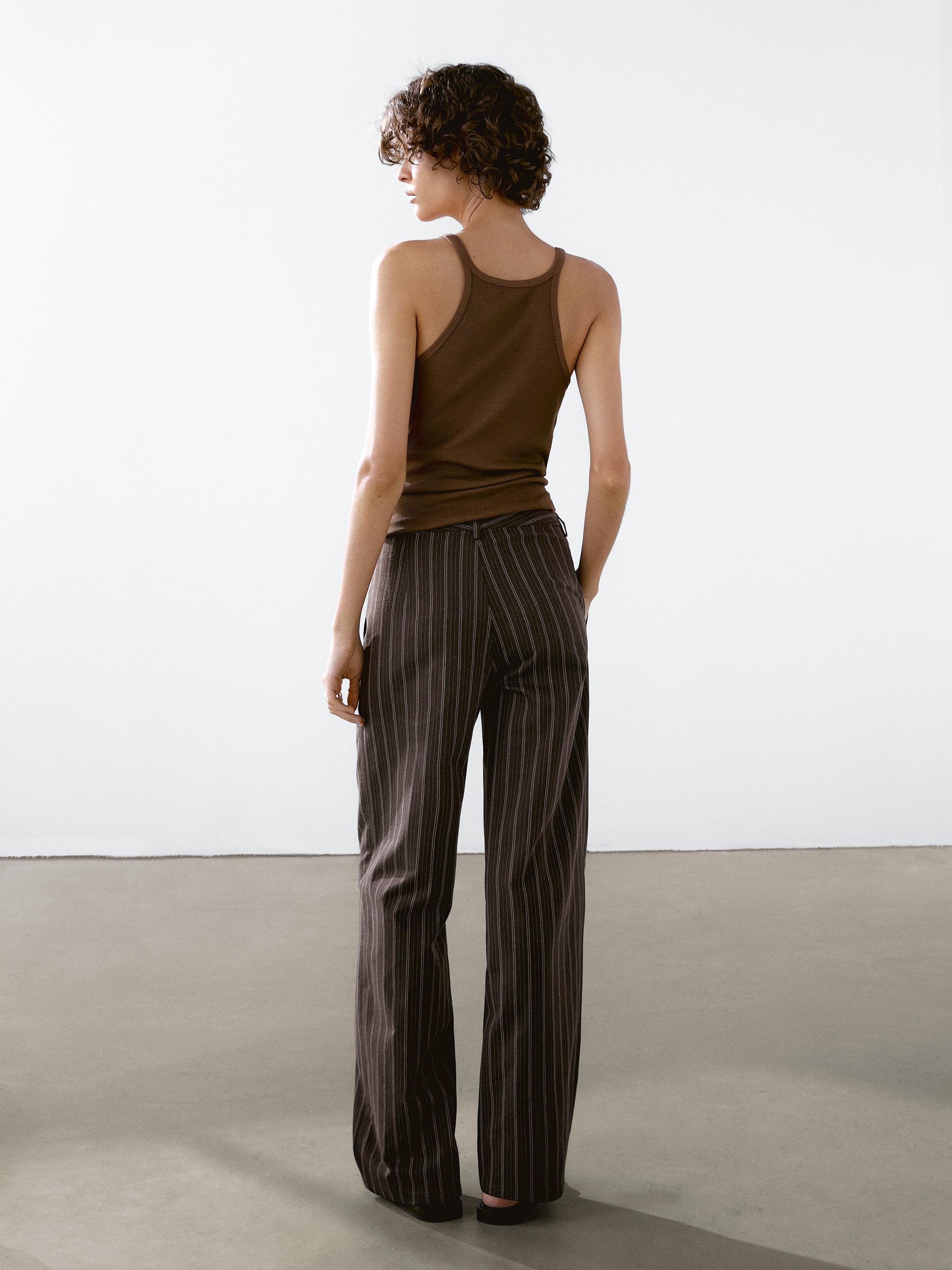 Low-rise wide-leg striped trousers