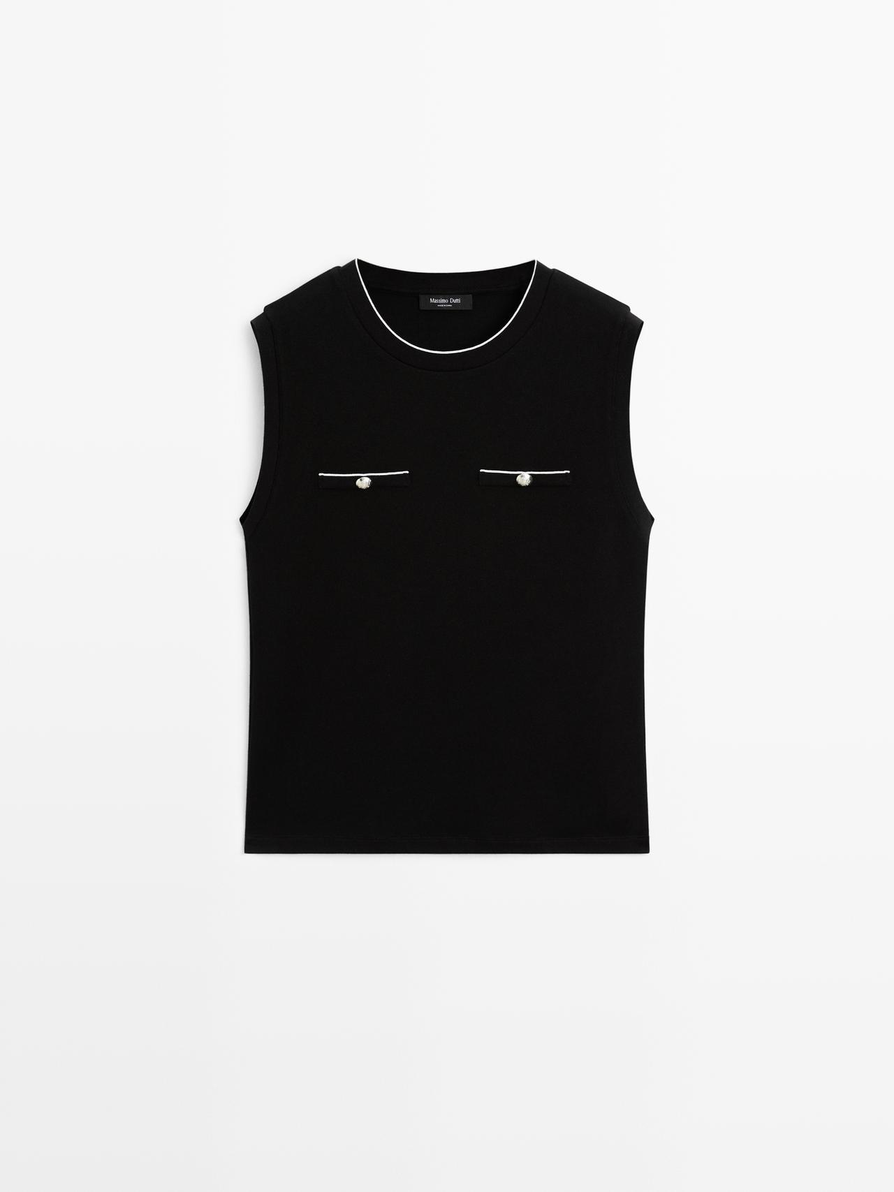 Massimo Dutti - Dames - Mouwloze Top Met Zakjes - Zwart - Xl