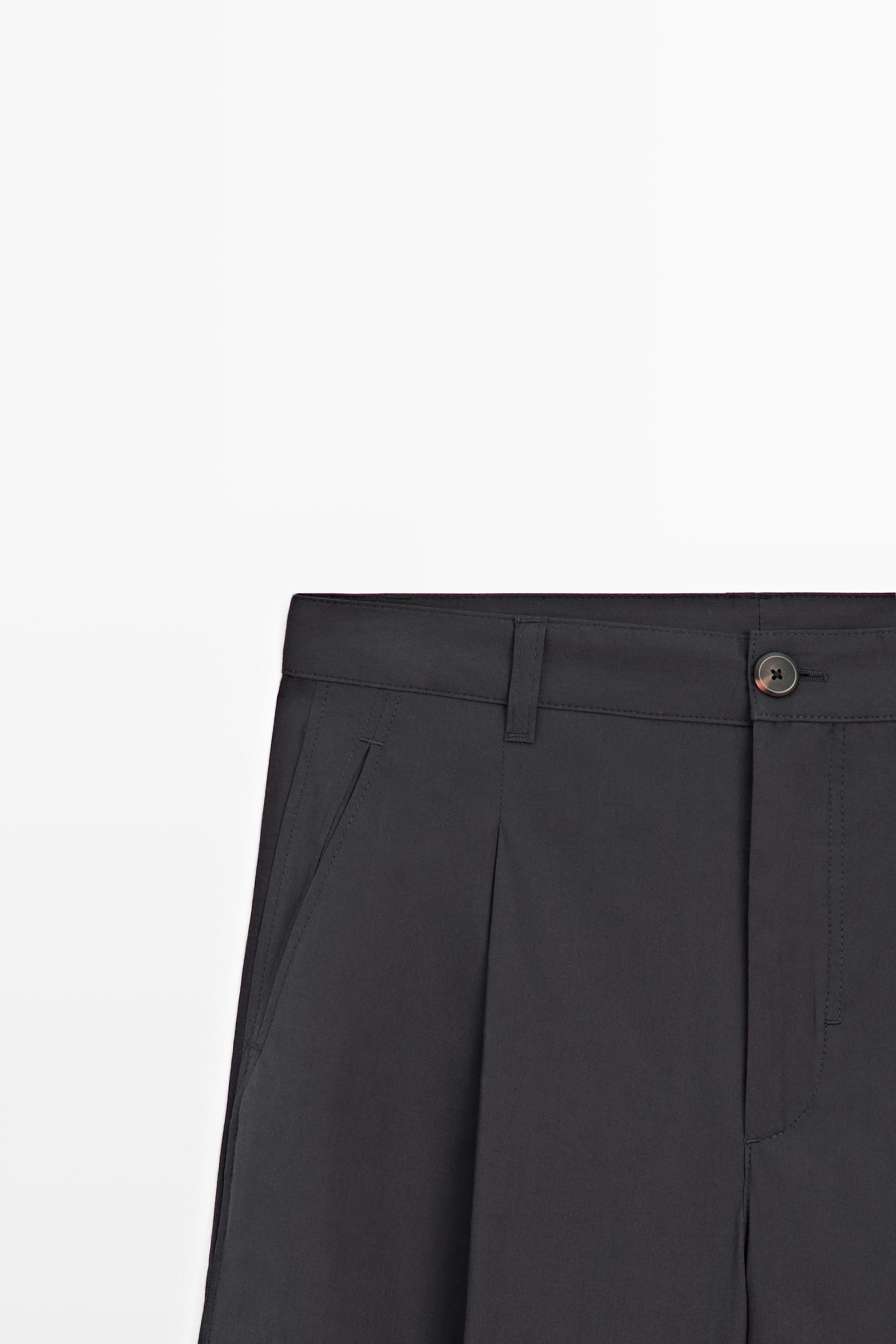 Cotton blend wide-leg pleated trousers — DEEP BLUE