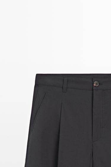 Cotton blend wide-leg pleated trousers — DEEP BLUE 4