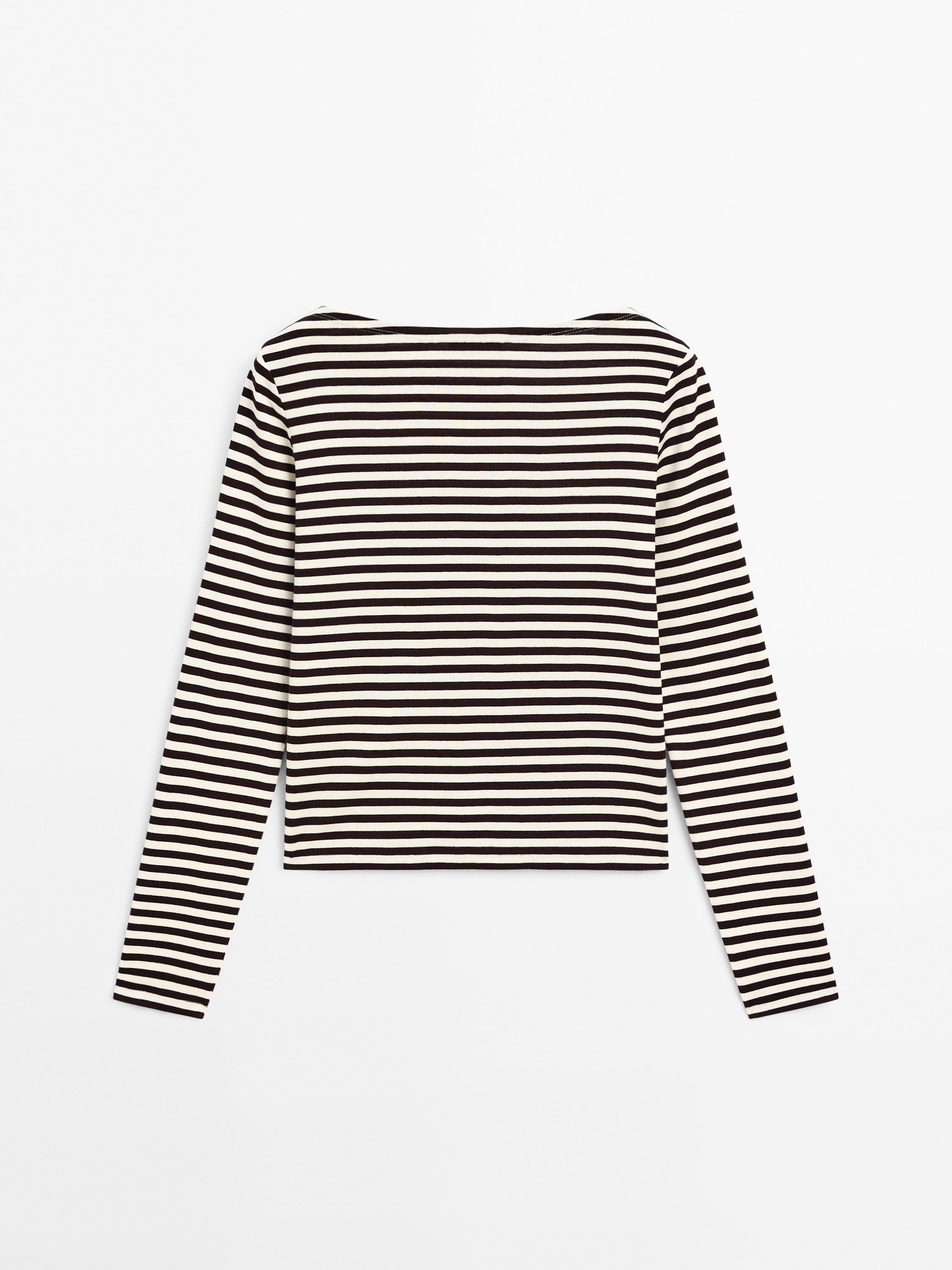 Striped T-shirt with crossover shoulder detail
