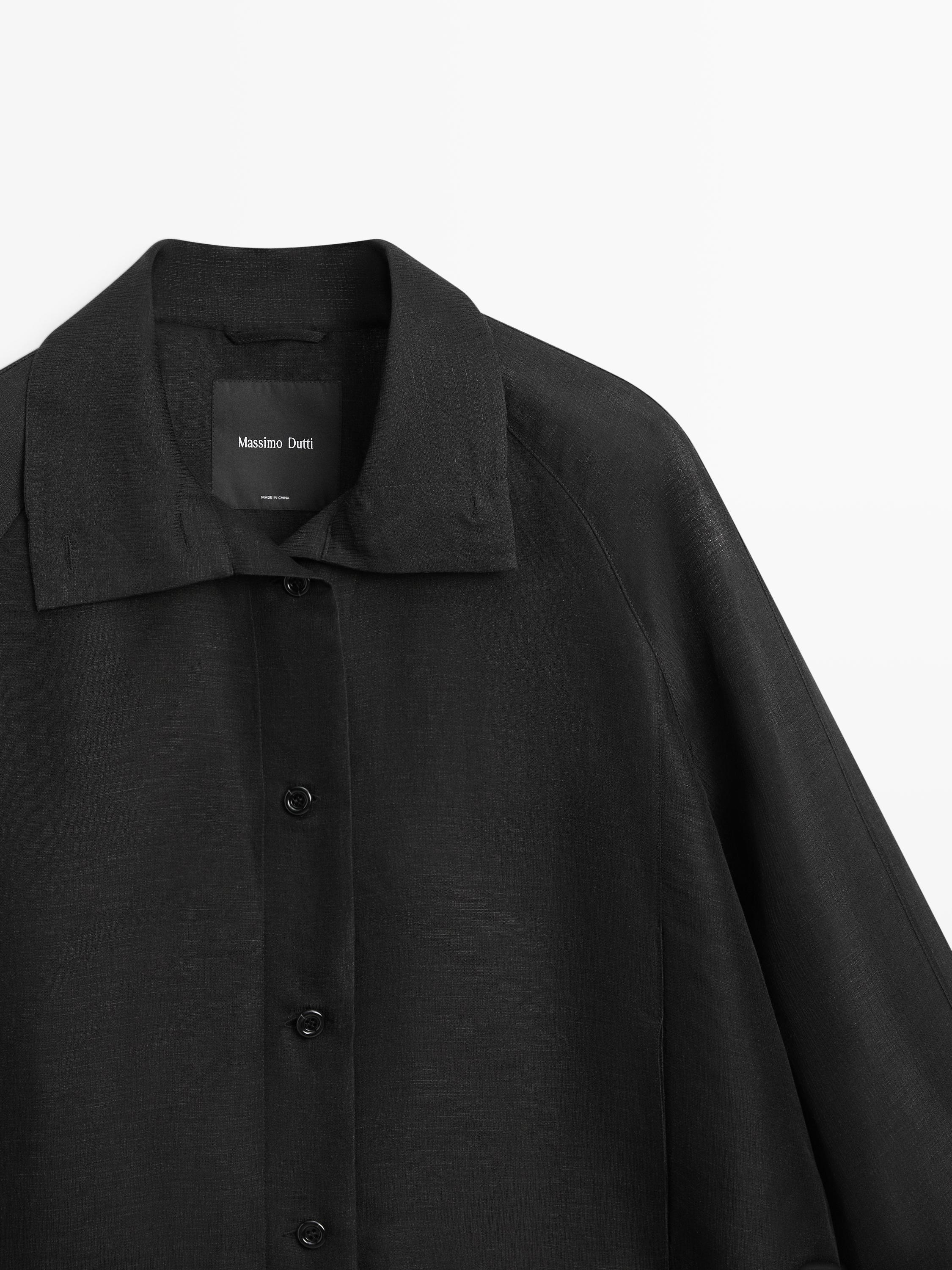Linen and silk bomber jacket — BLACK