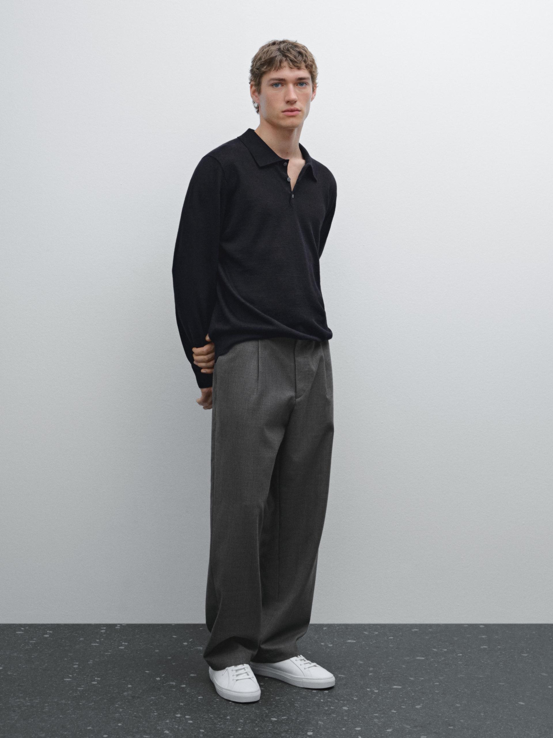 Pull En Maille De Lin À Col Polo - Bleu Marine - Xl - Massimo Dutti - Homme