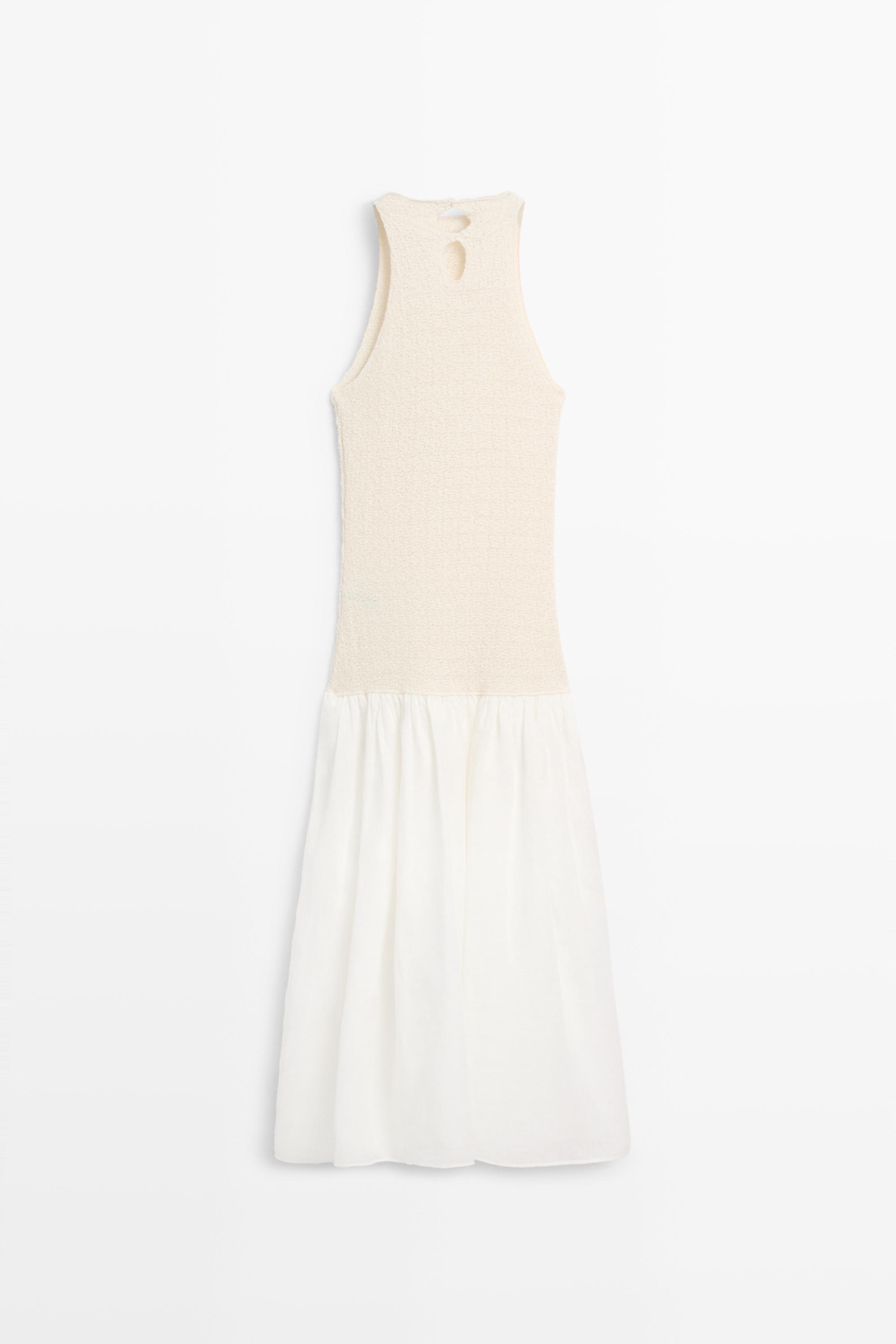 Combined halter midi dress — CREAM