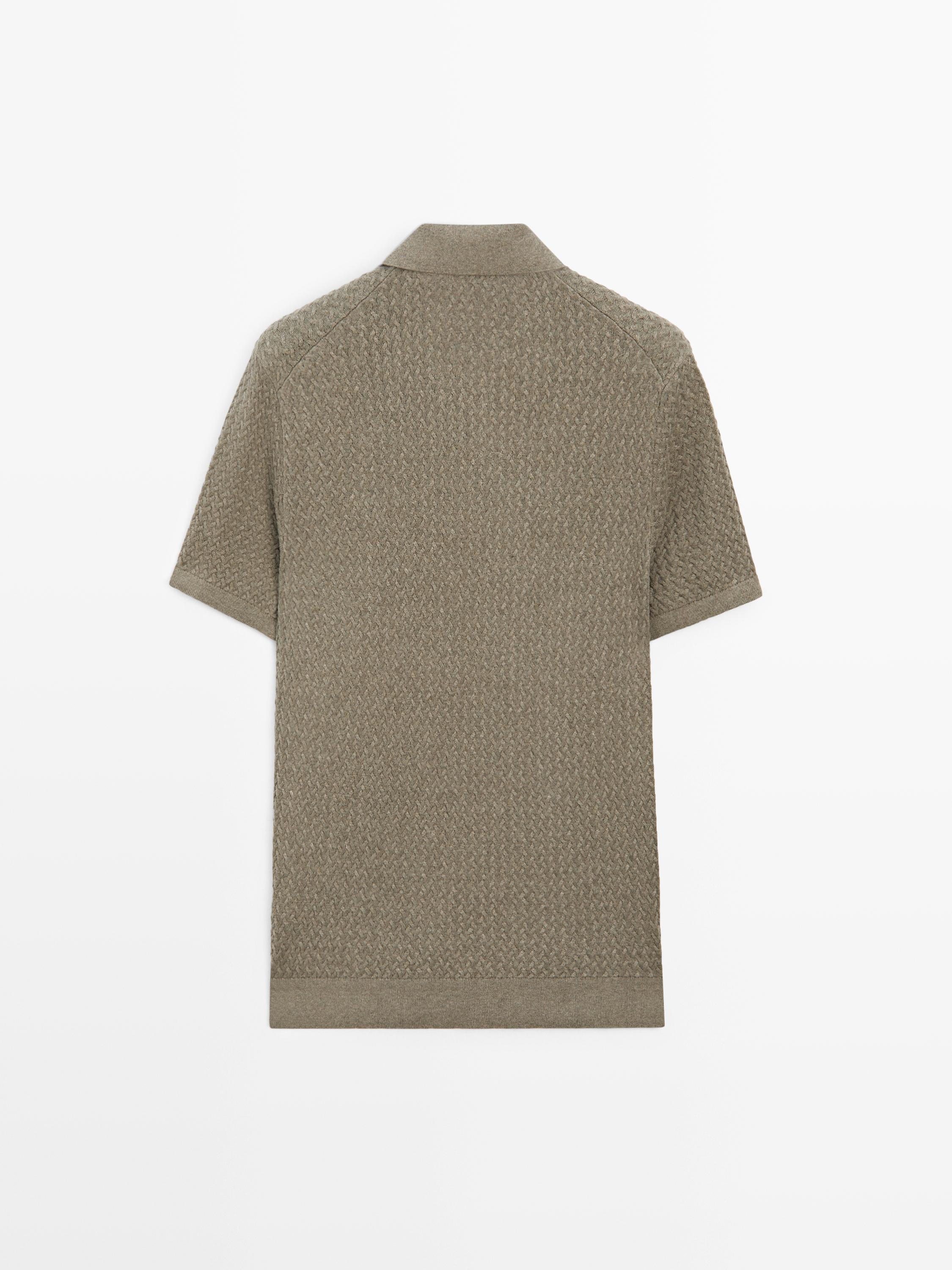 Cable-knit V-neck polo shirt — GREEN