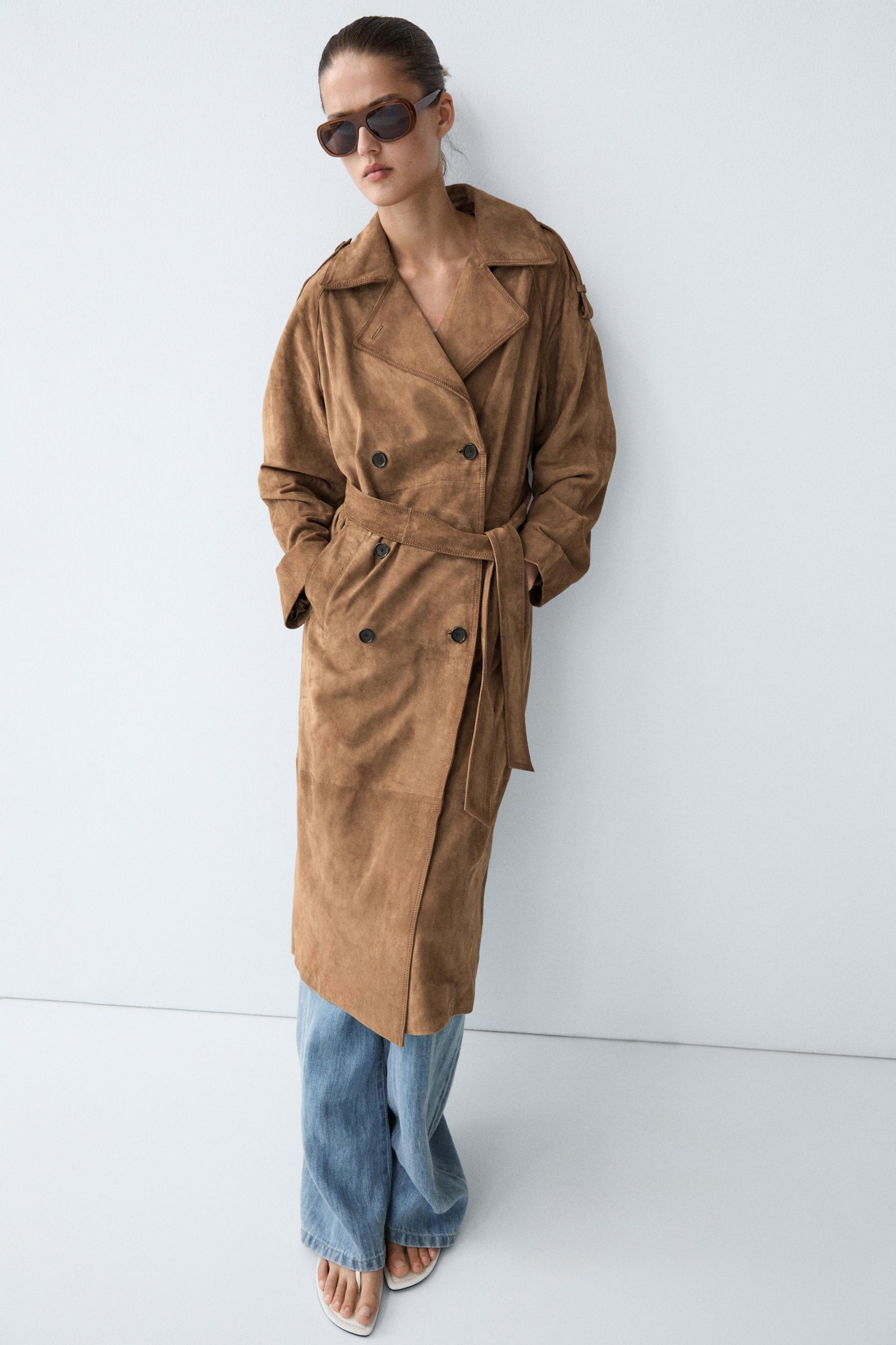 Long suede leather trench coat — Washed