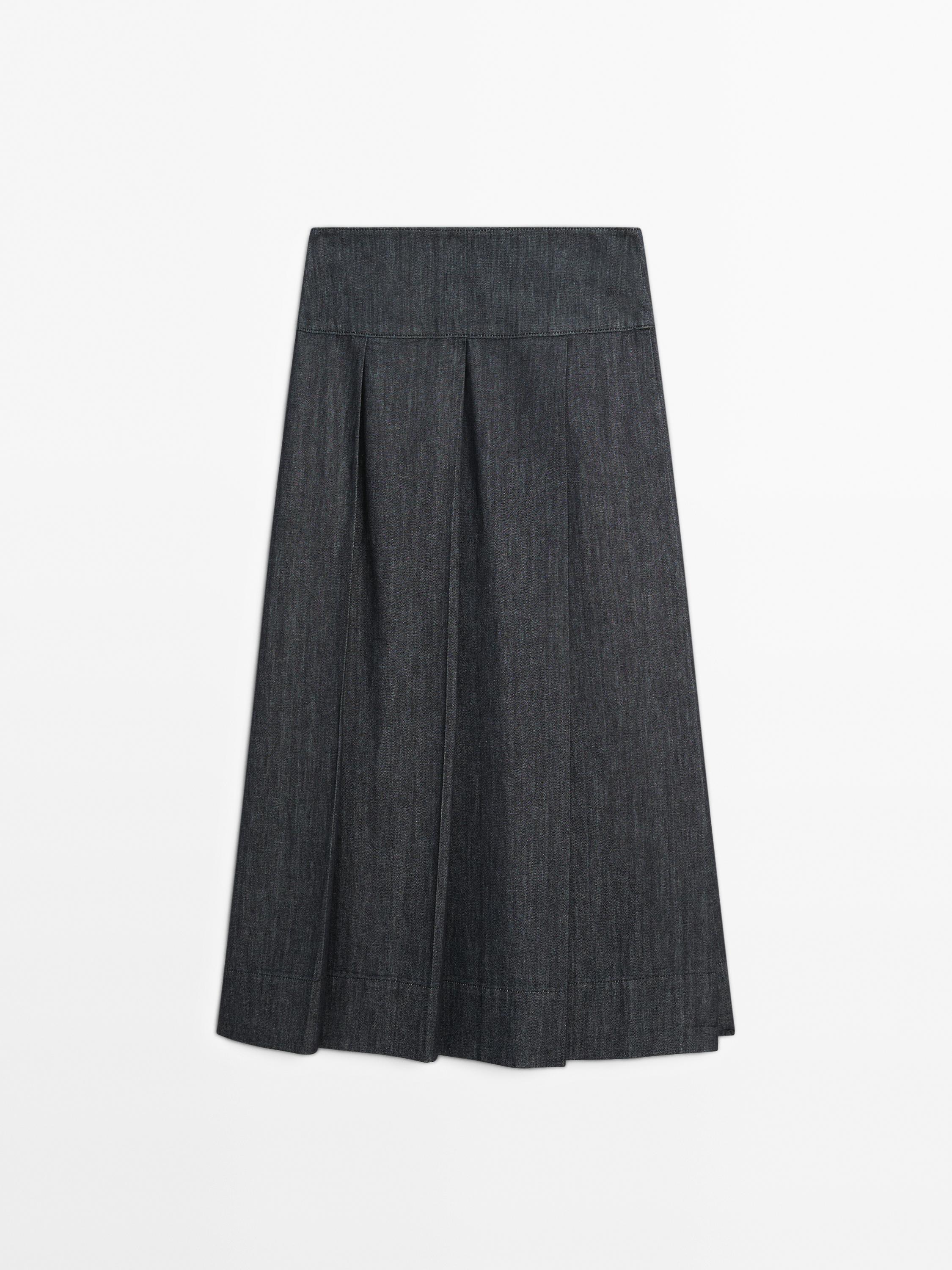 Cotton denim midi skirt