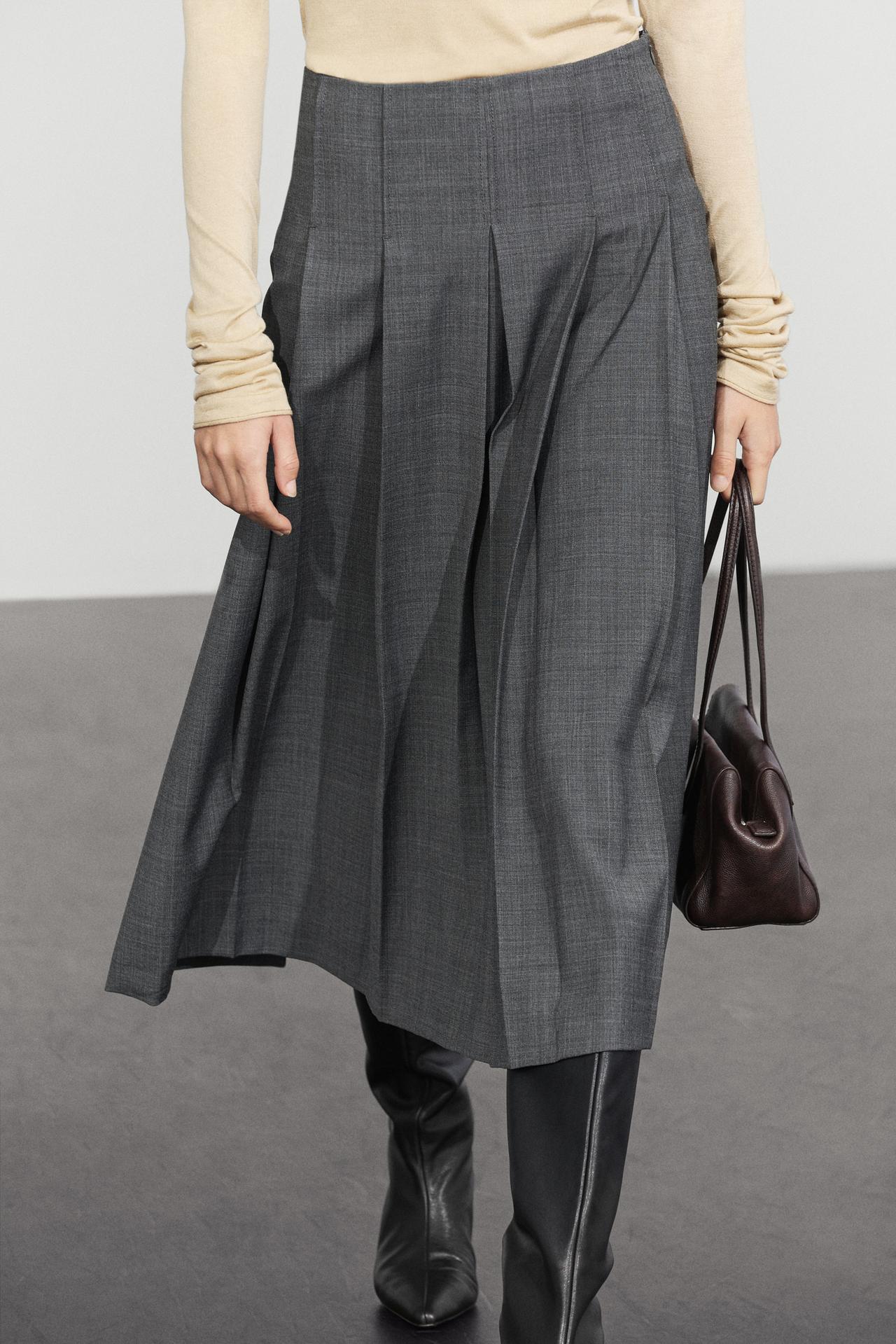 Pleated wool-blend midi skirt — GREY