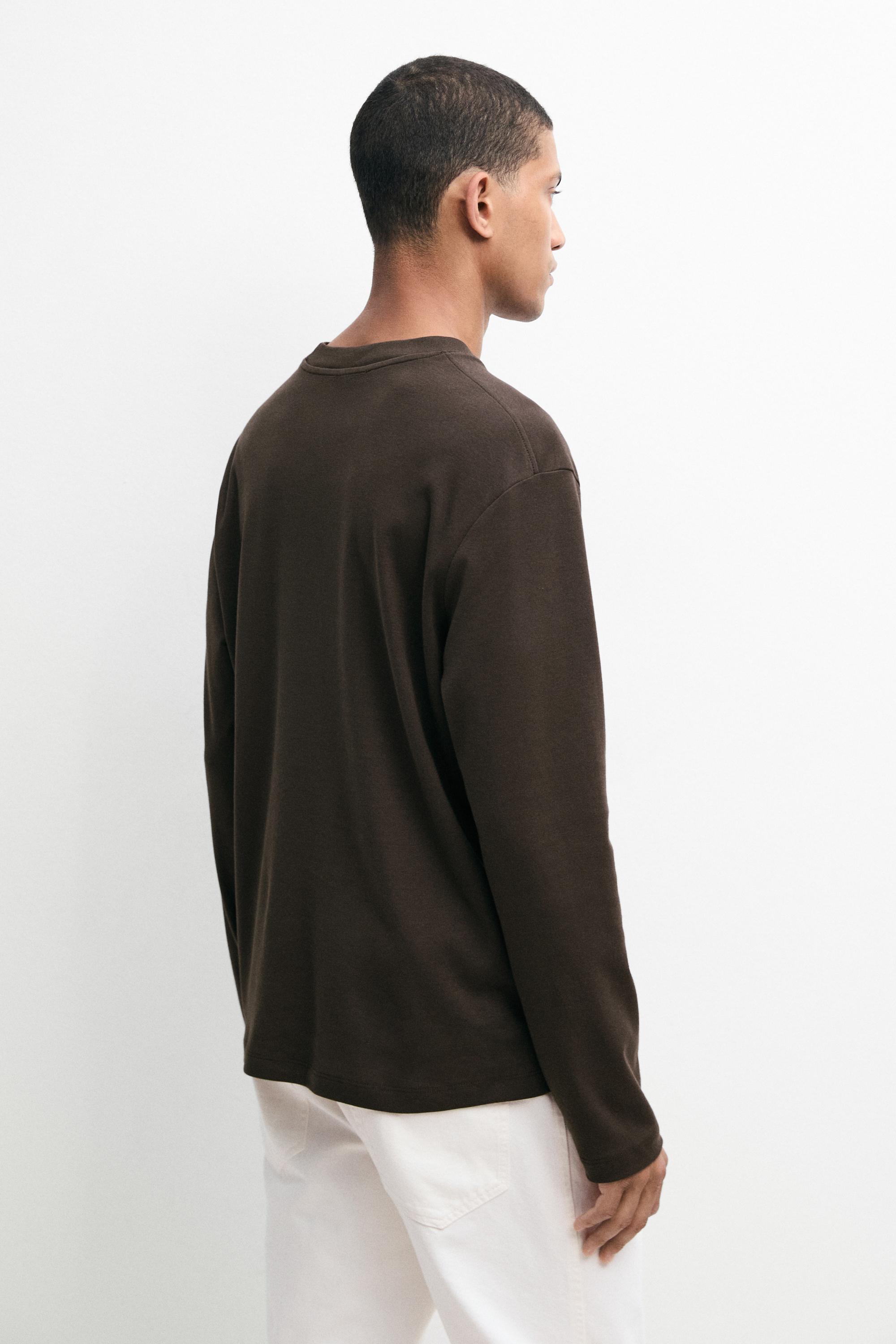 100% cotton long sleeve T-shirt — PALE OCHRE
