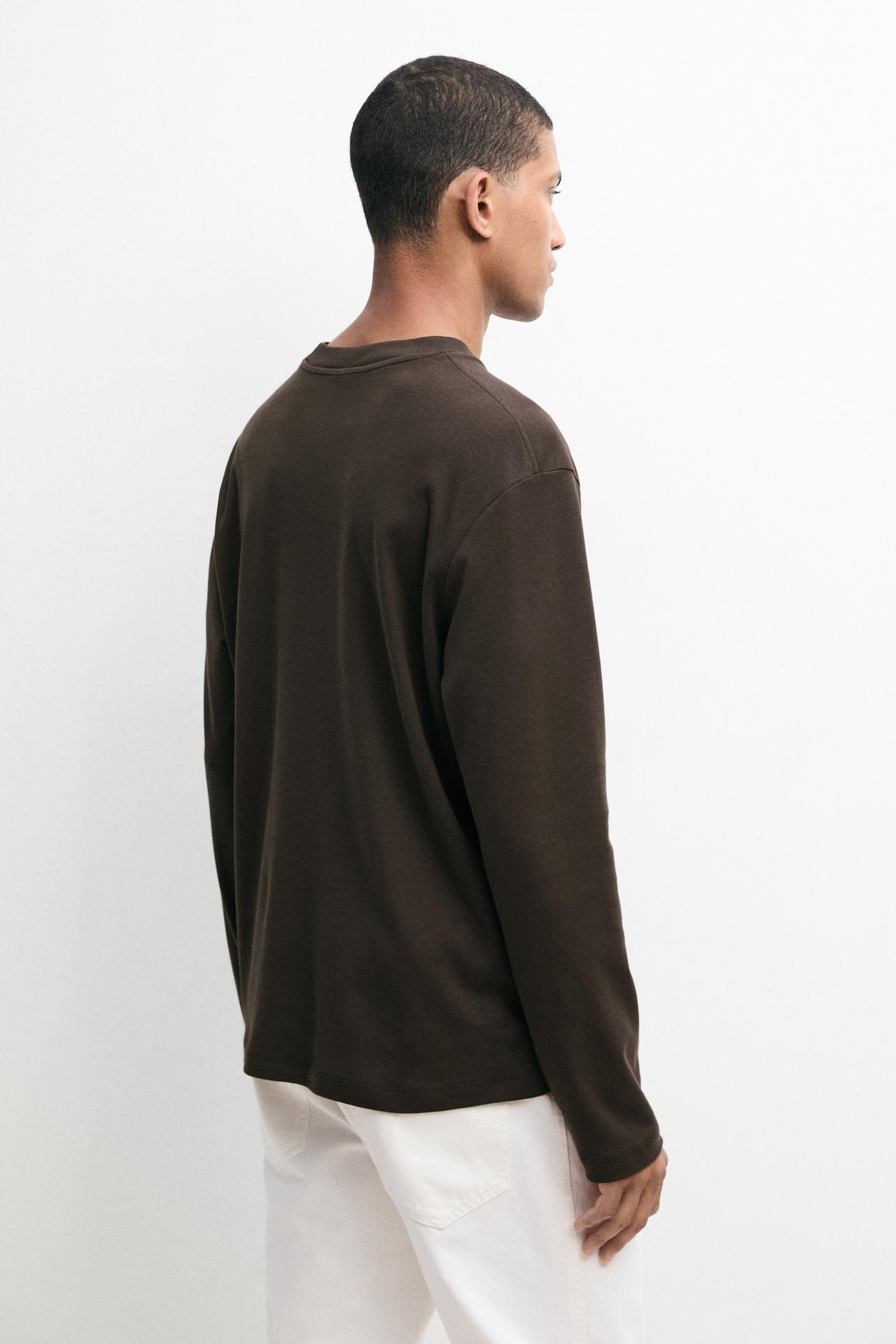 100% cotton long sleeve T-shirt — PALE OCHRE
