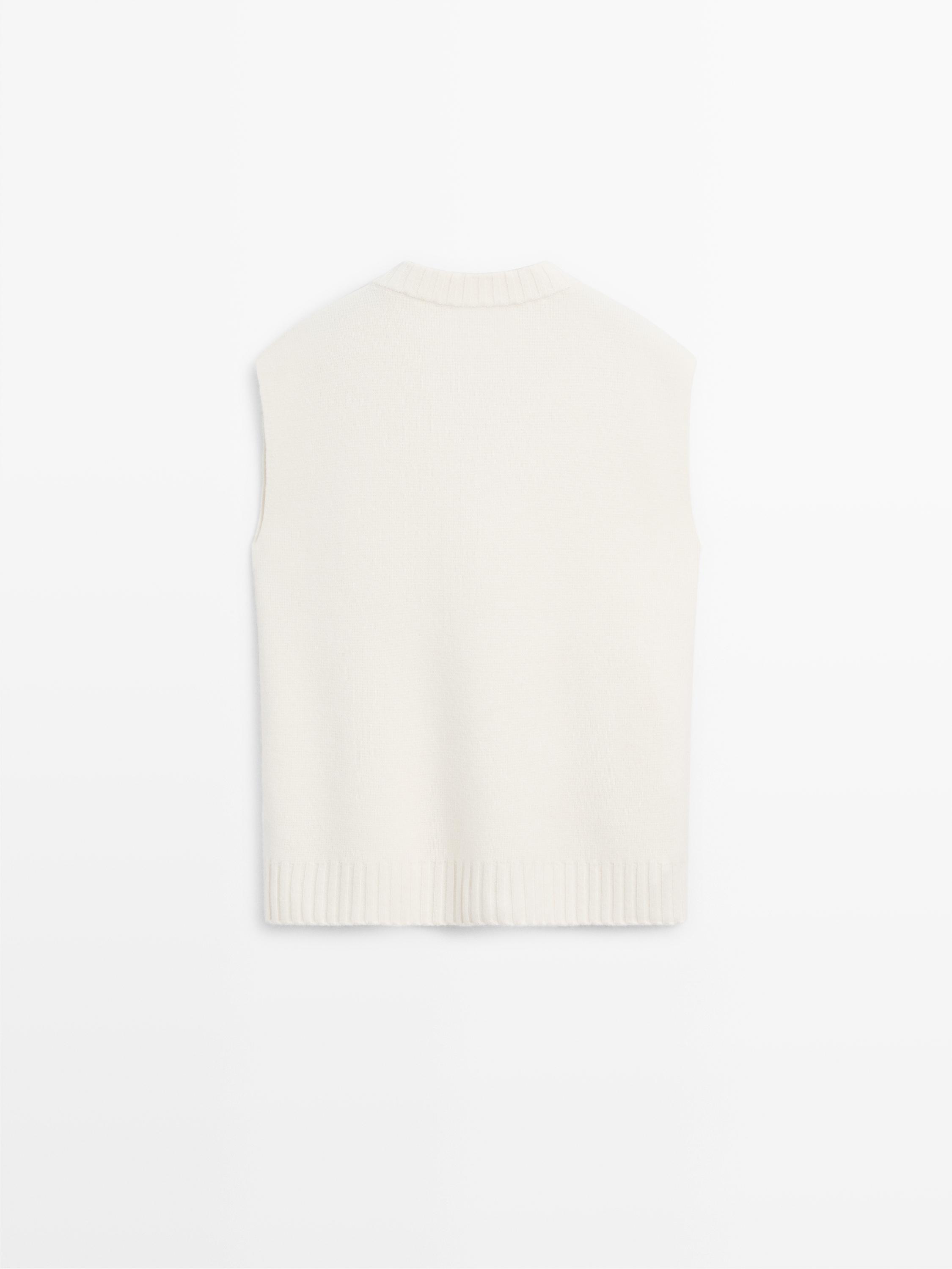 Long wool knit vest — Off white