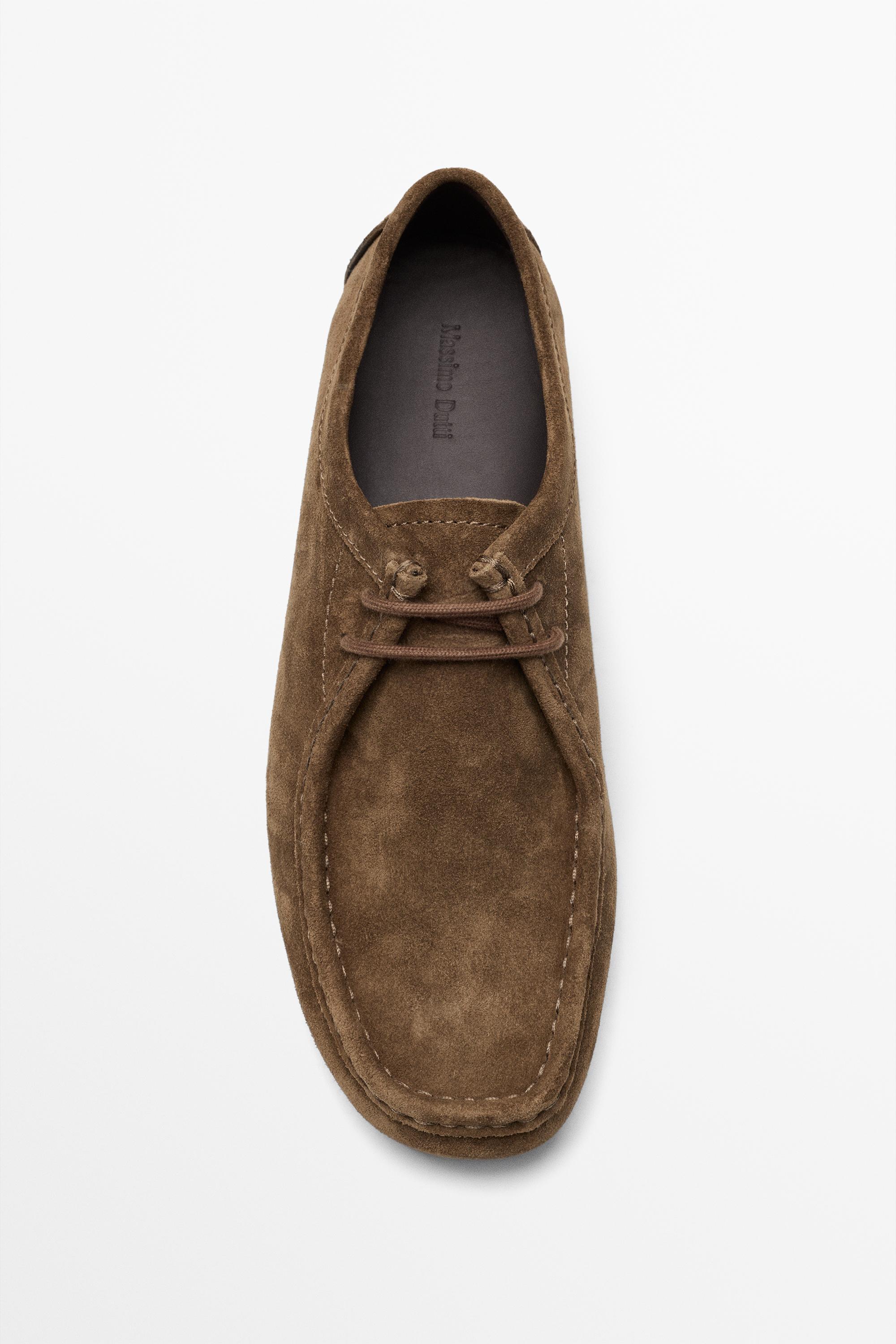 Split suede leather moc toe shoe — BROWN