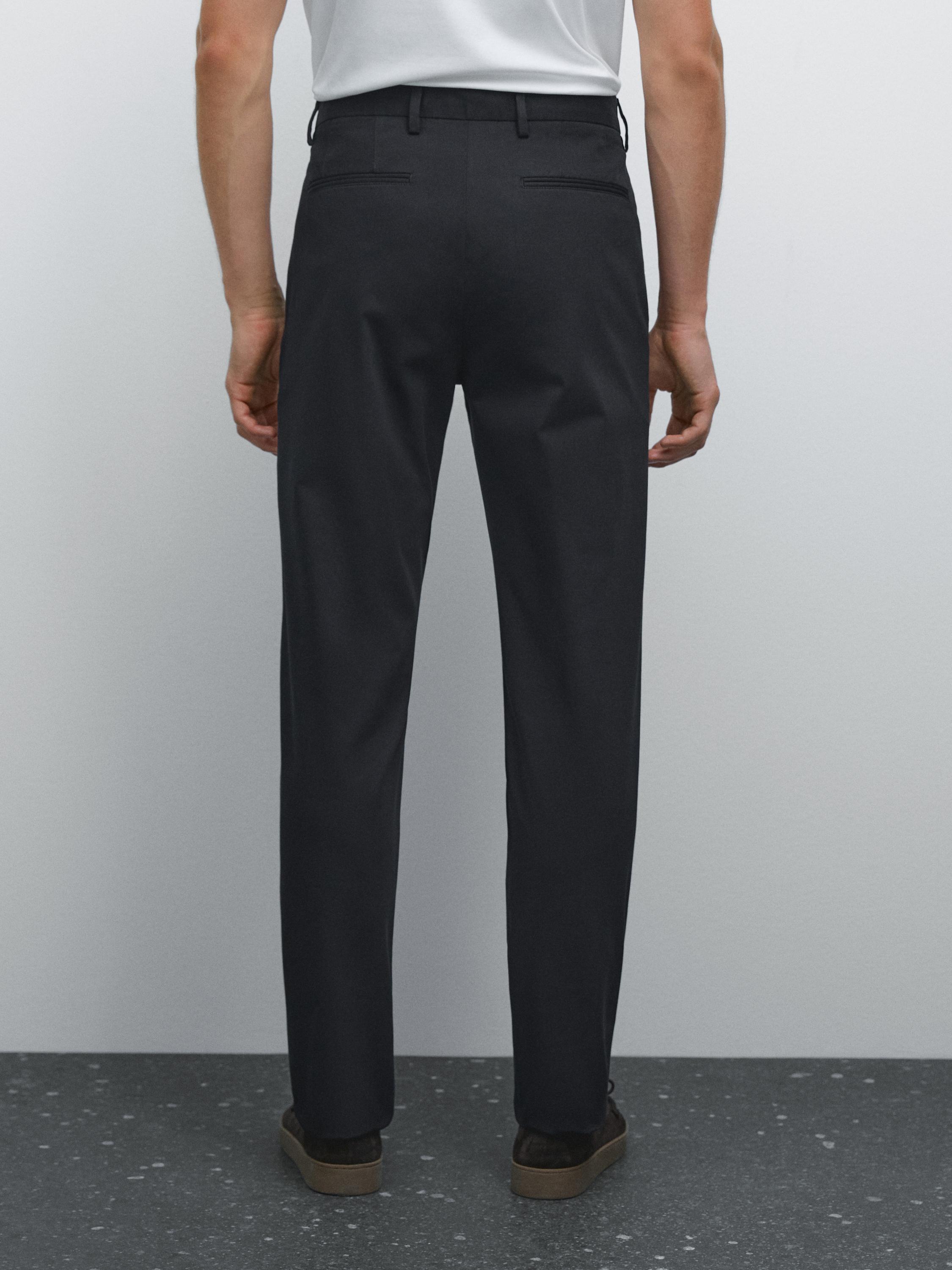 Slim fit cotton blend trousers