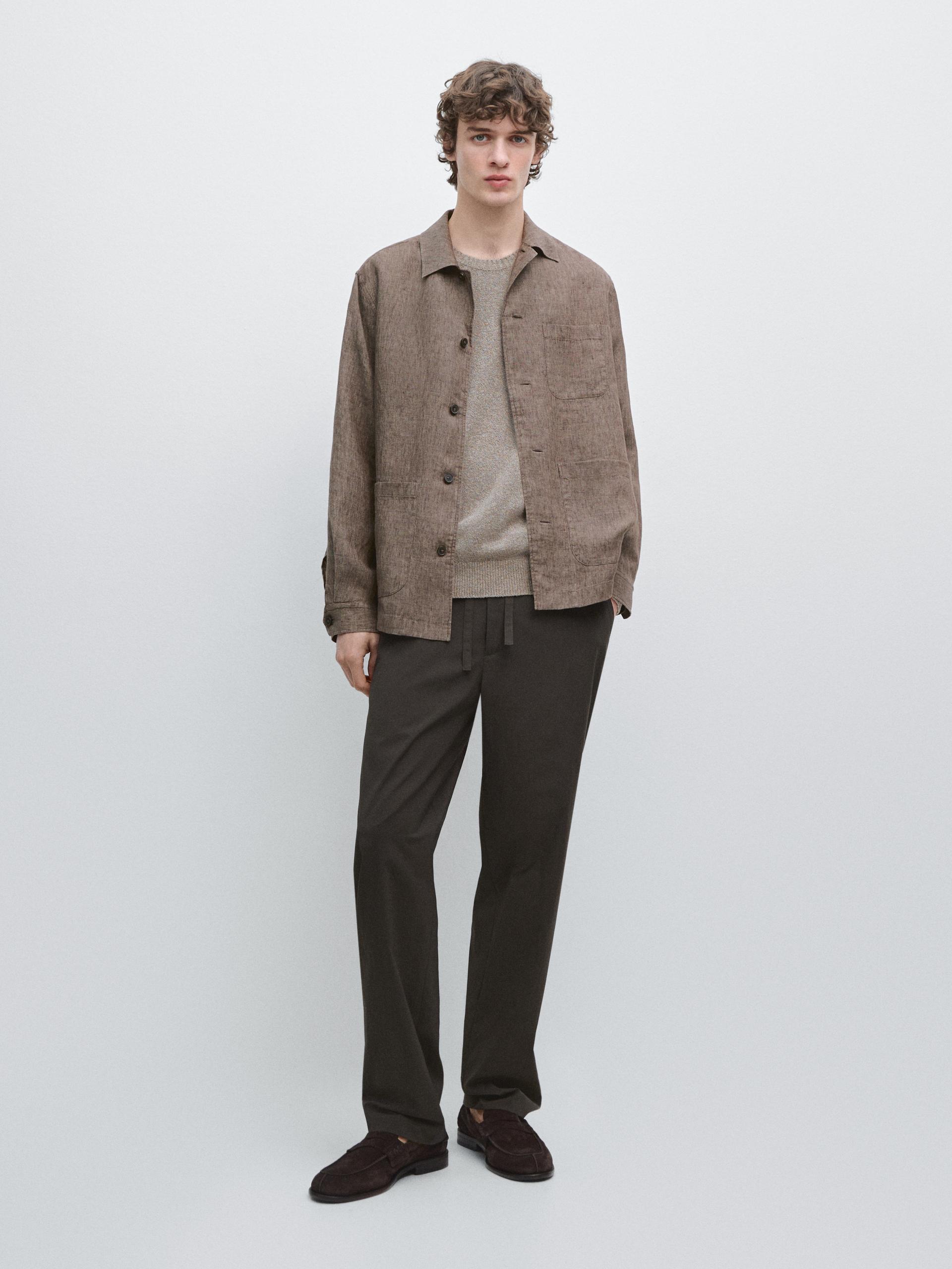 Spodnie Z Technicznego Materiału (Całość) - Brązowy - M - Massimo Dutti - Mężczyzna