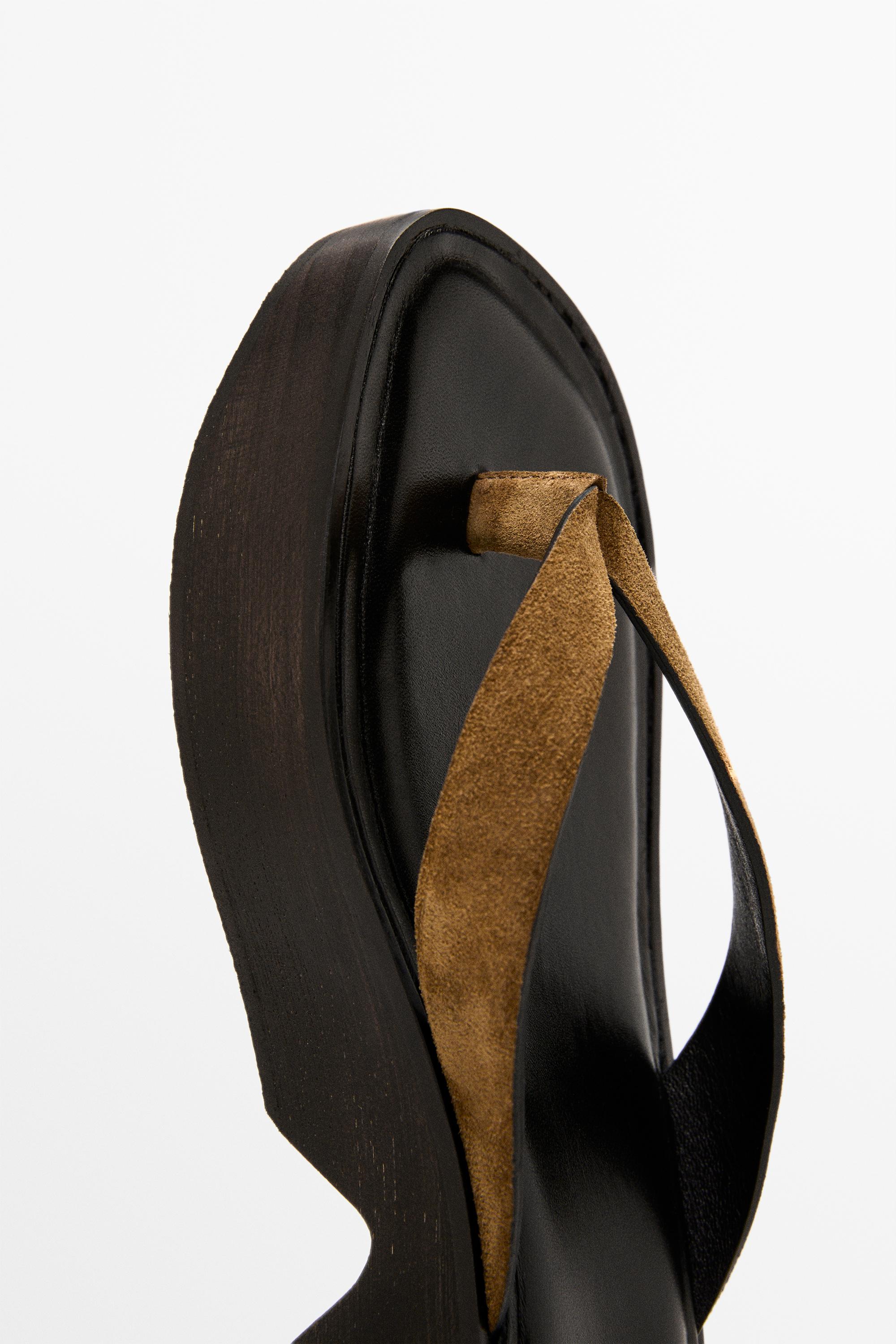 Leather wedge heel sandals — CAMEL