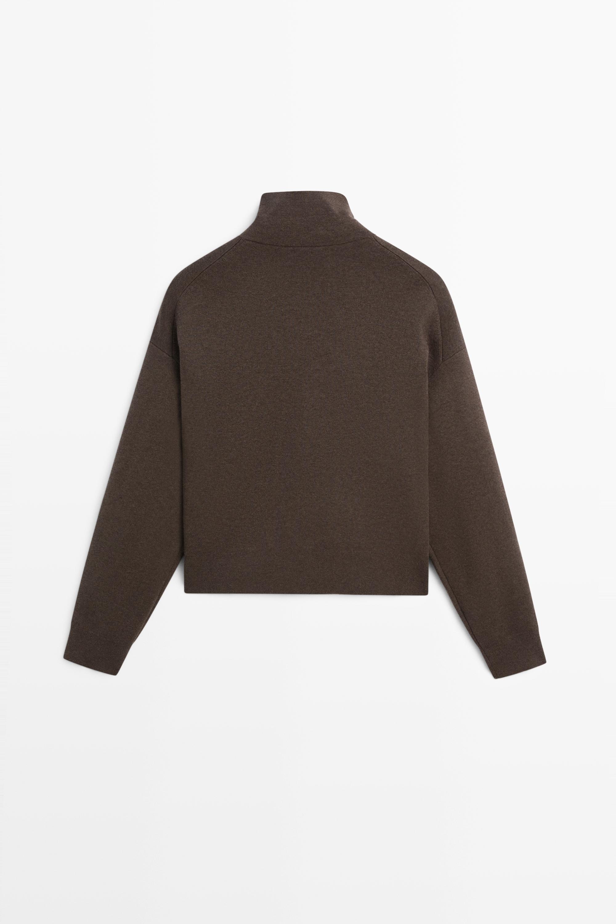 Knit cardigan with collar detail — CHOCOLATE BROWN