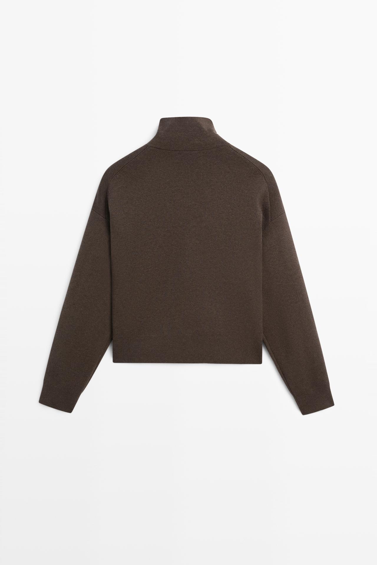 Knit cardigan with collar detail — CHOCOLATE BROWN