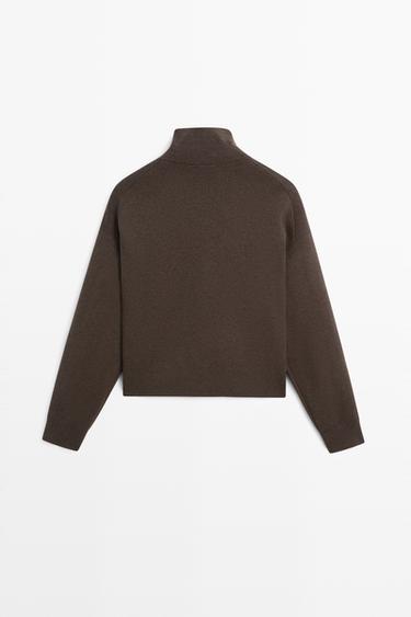 Knit cardigan with collar detail — CHOCOLATE BROWN 6