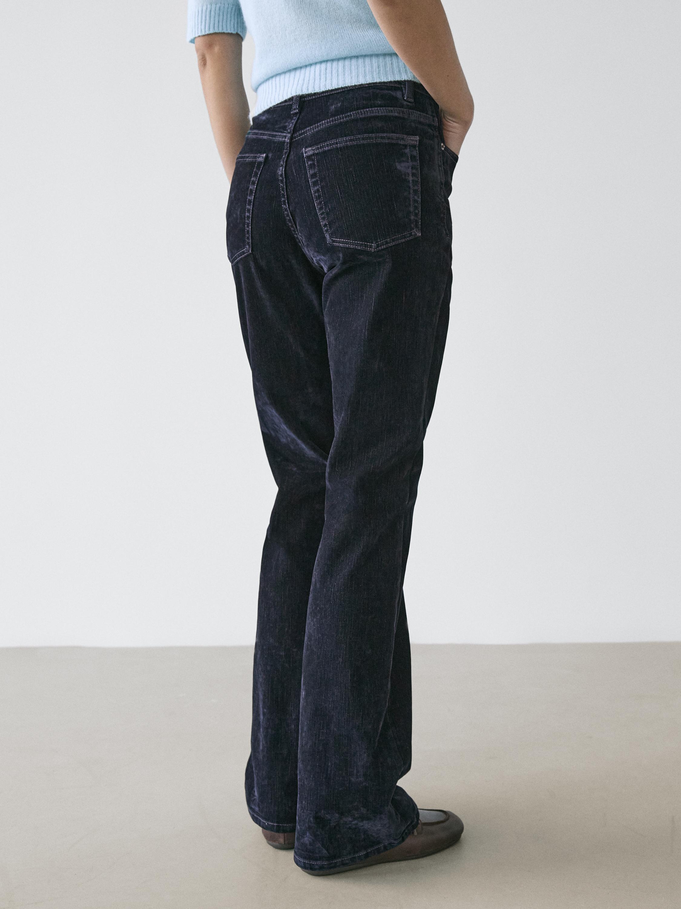 High-waist boot-cut flocked jeans — Misty blue