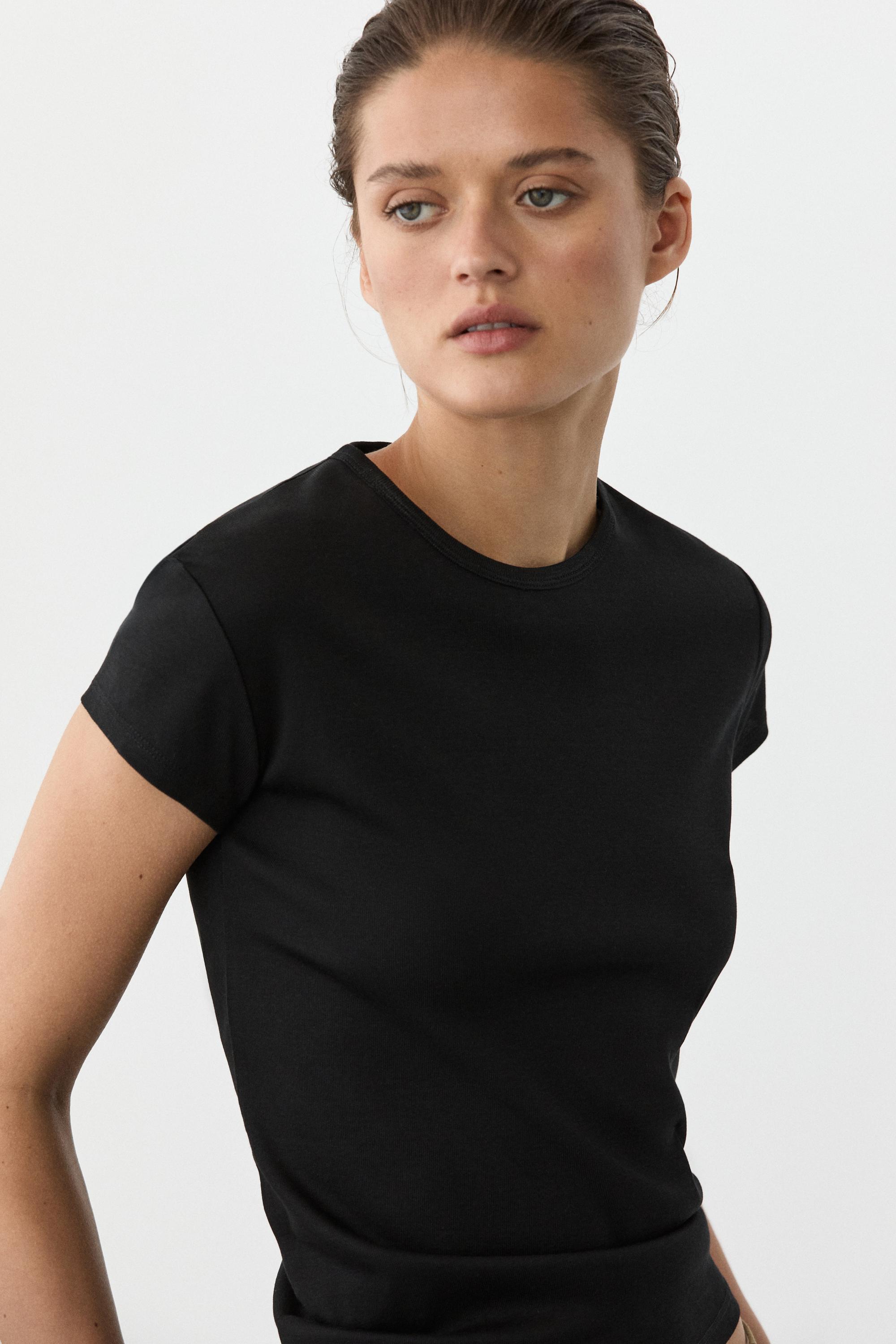 100% mercerised cotton short sleeve T-shirt — BLACK