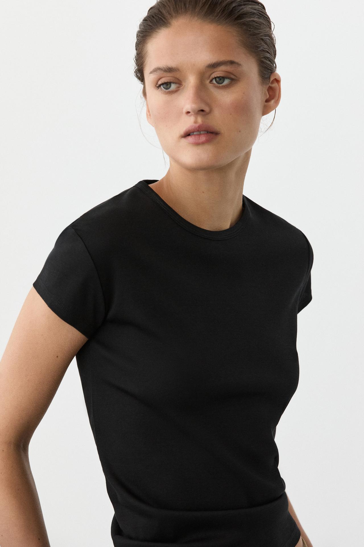 100% mercerised cotton short sleeve T-shirt — BLACK