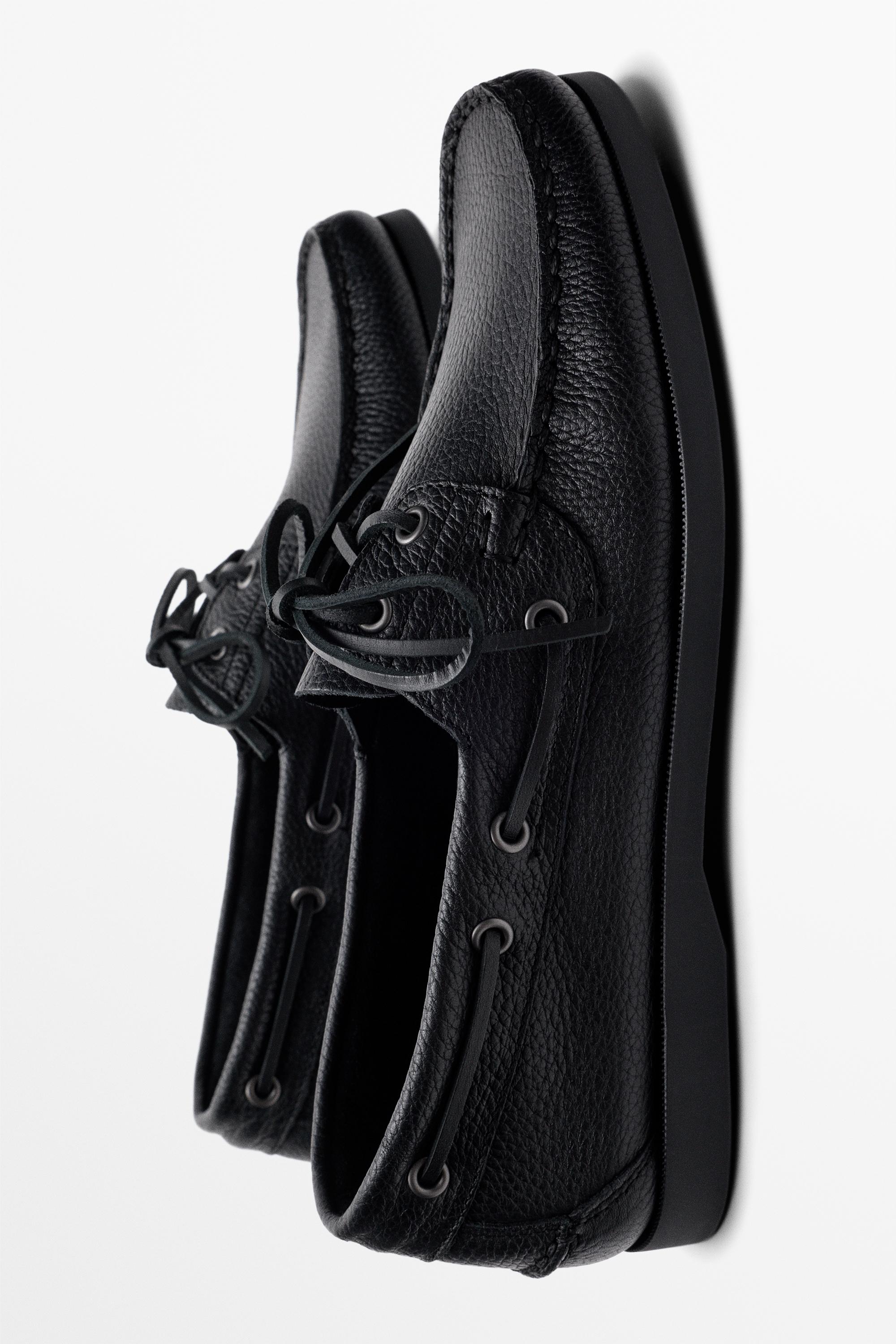 Leather boat shoe — BLACK