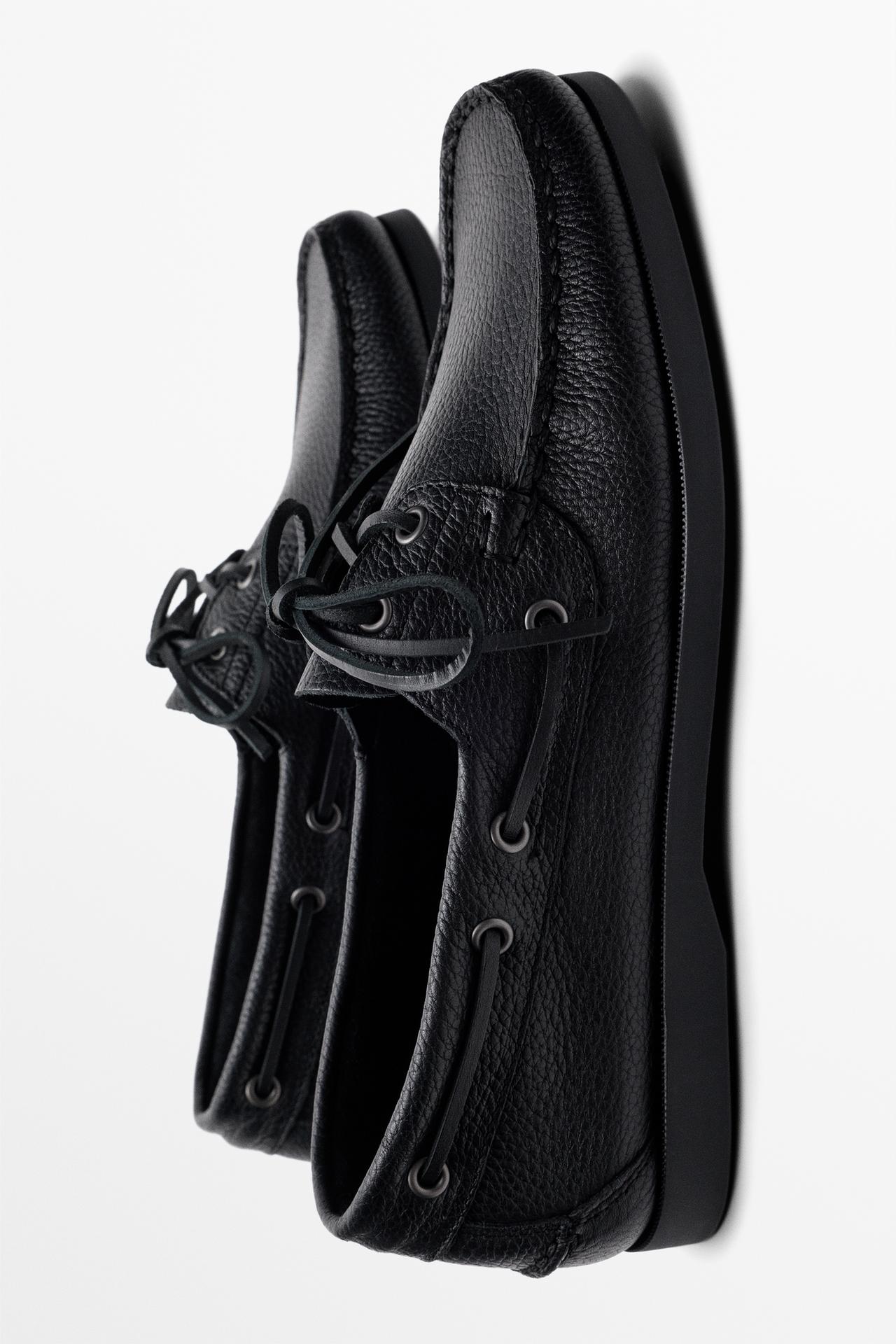 Leather boat shoe — BLACK