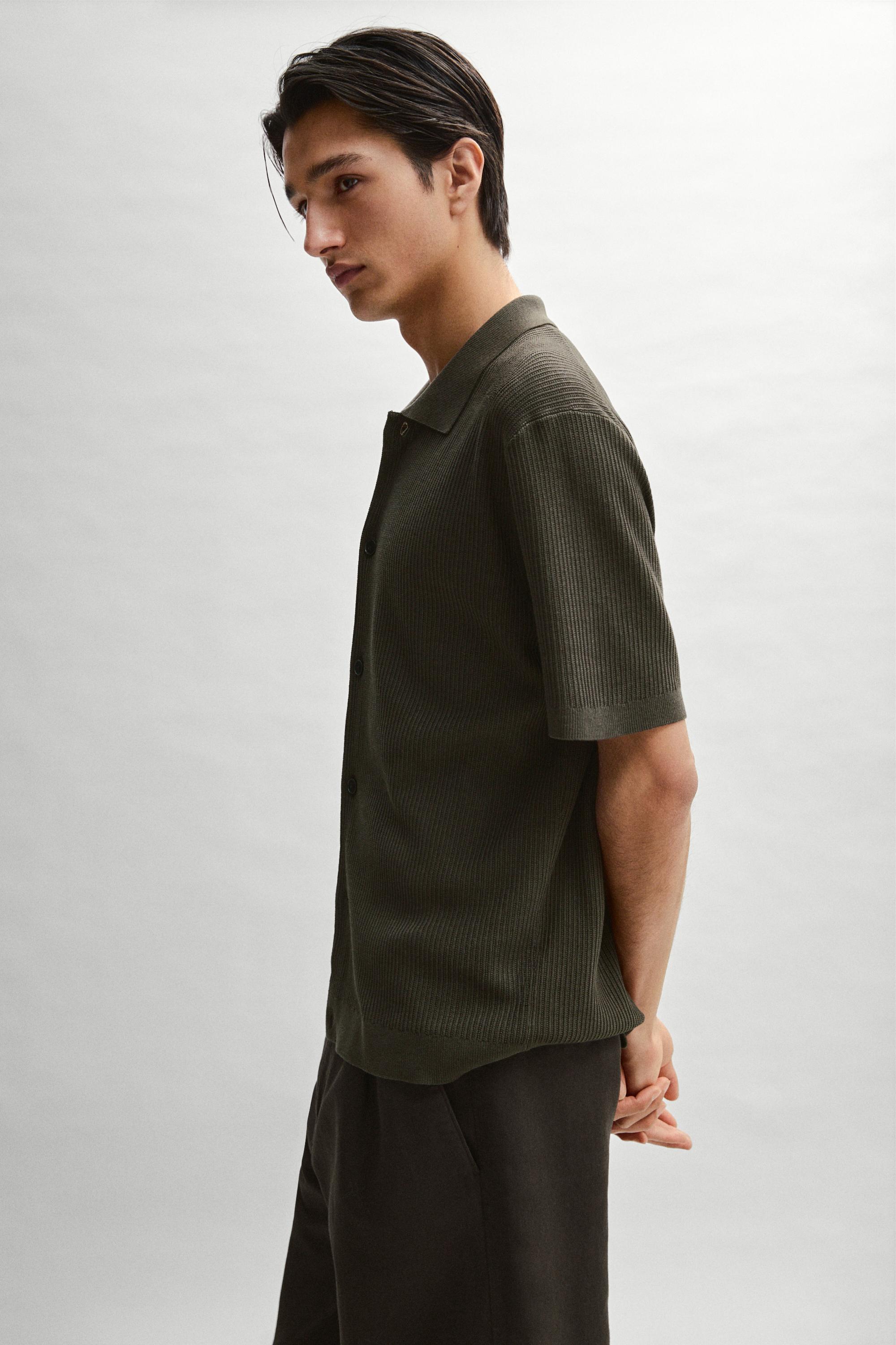 Cotton blend polo shirt with button detail — Greyish green