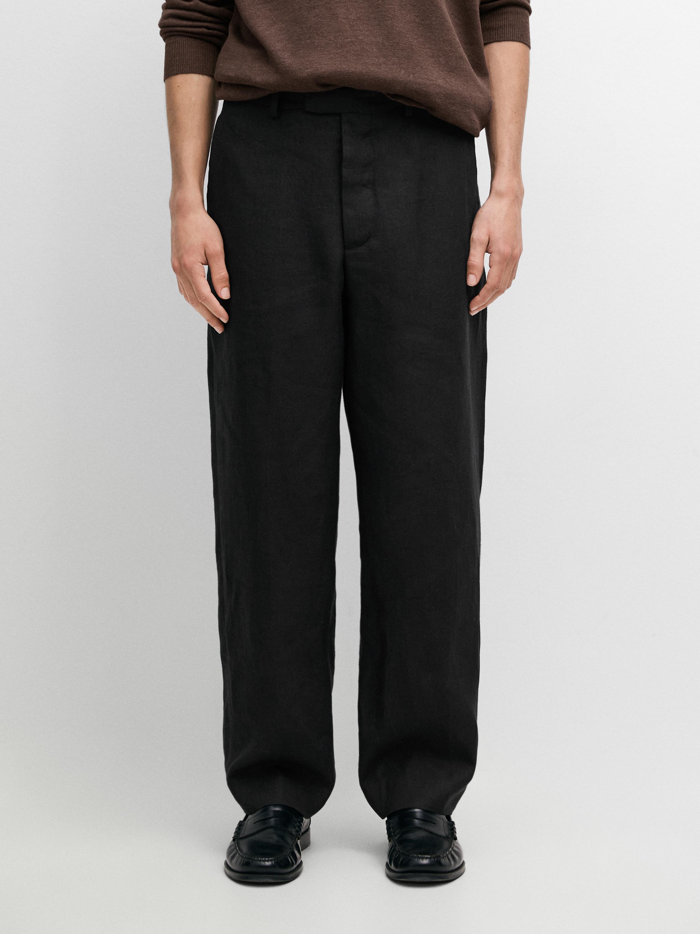 Linen tailored fit barrel trousers — BLACK