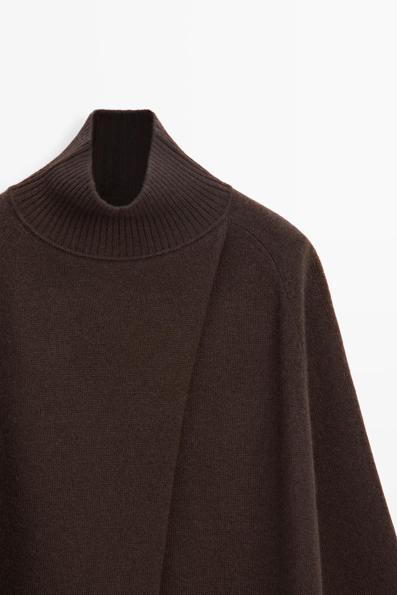 100% cashmere knit cape with wrap detail — BROWN