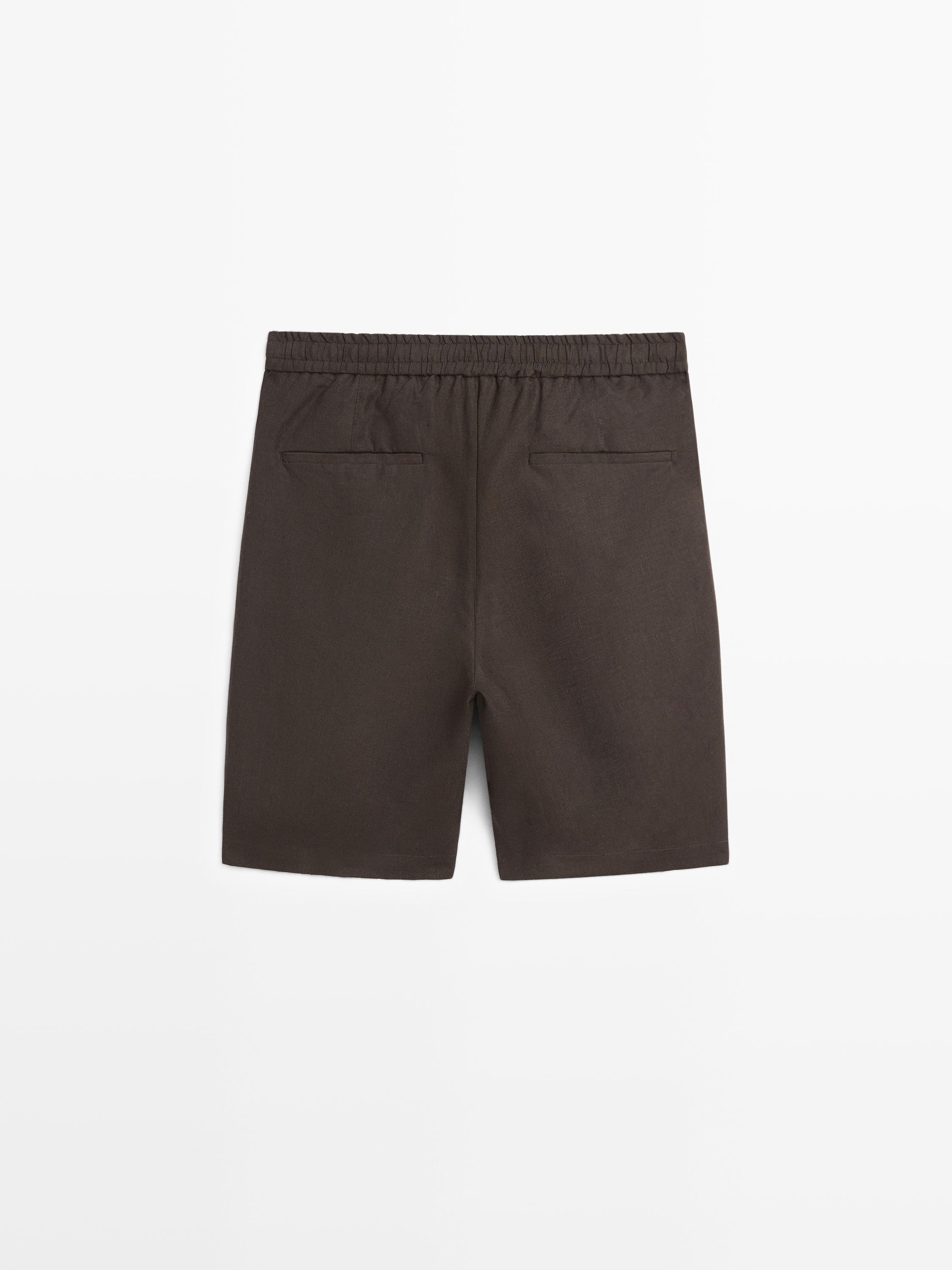 %100 keten kısa bermuda şort