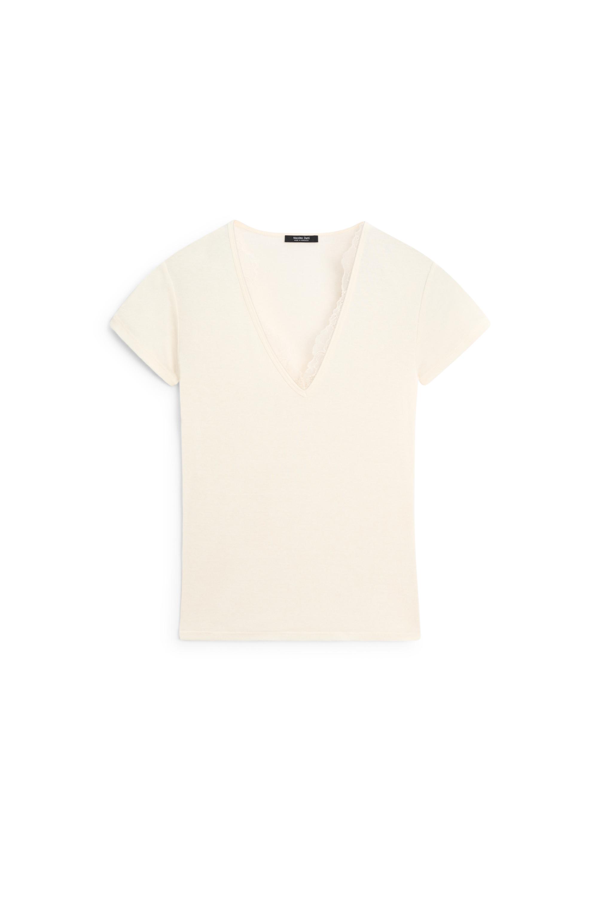Massimo Dutti Dantel detaylı V yaka t-shirt