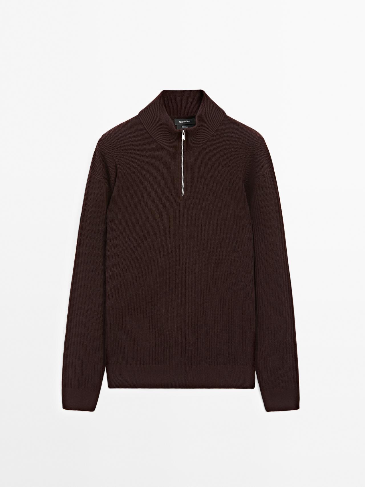 Massimo Dutti - Herre - Striktrøje Med Høj Hals - Bordeaux - S